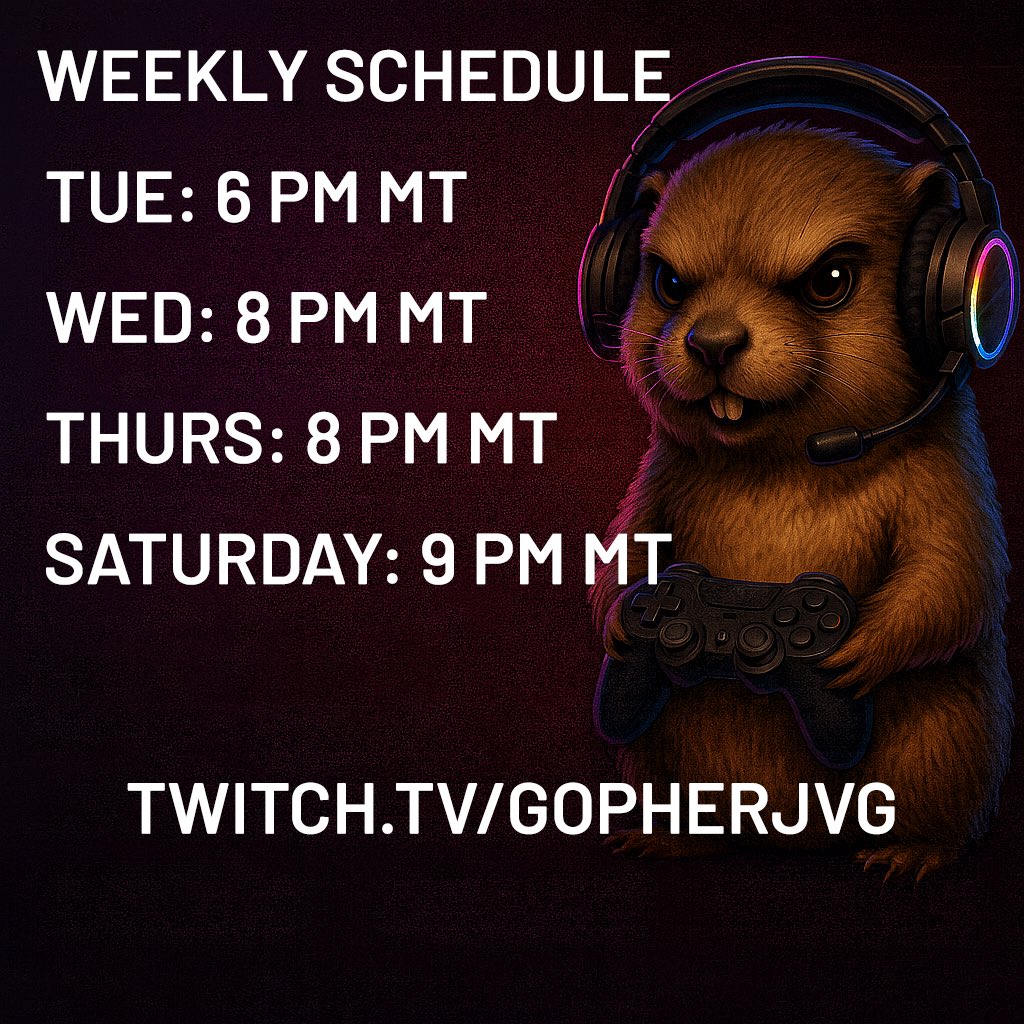 GopherJVG's tweet photo. 📆THIS WEEK IN THE BURROW📆 

4 nights of gaming, laughs, chaos, and good vibes with the Gopher Gang. 💜

Check out this week's schedule below and let me know which stream you’re dropping by for!

📺 https://t.co/9hF3cHfL8S

#Twitch #Gaming #TwitchStreamer https://t.co/xcqJsCVQGv