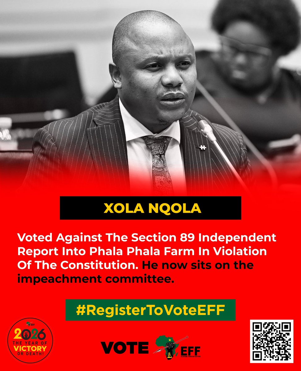 EFFSouthAfrica's tweet photo. ANC Xola Nqola Voted Against The Section 89 Independent Report Into Phala Phala Farm In Violation Of The Constitution. 

He now sits on the impeachment committee! https://t.co/7CP97W6cu6