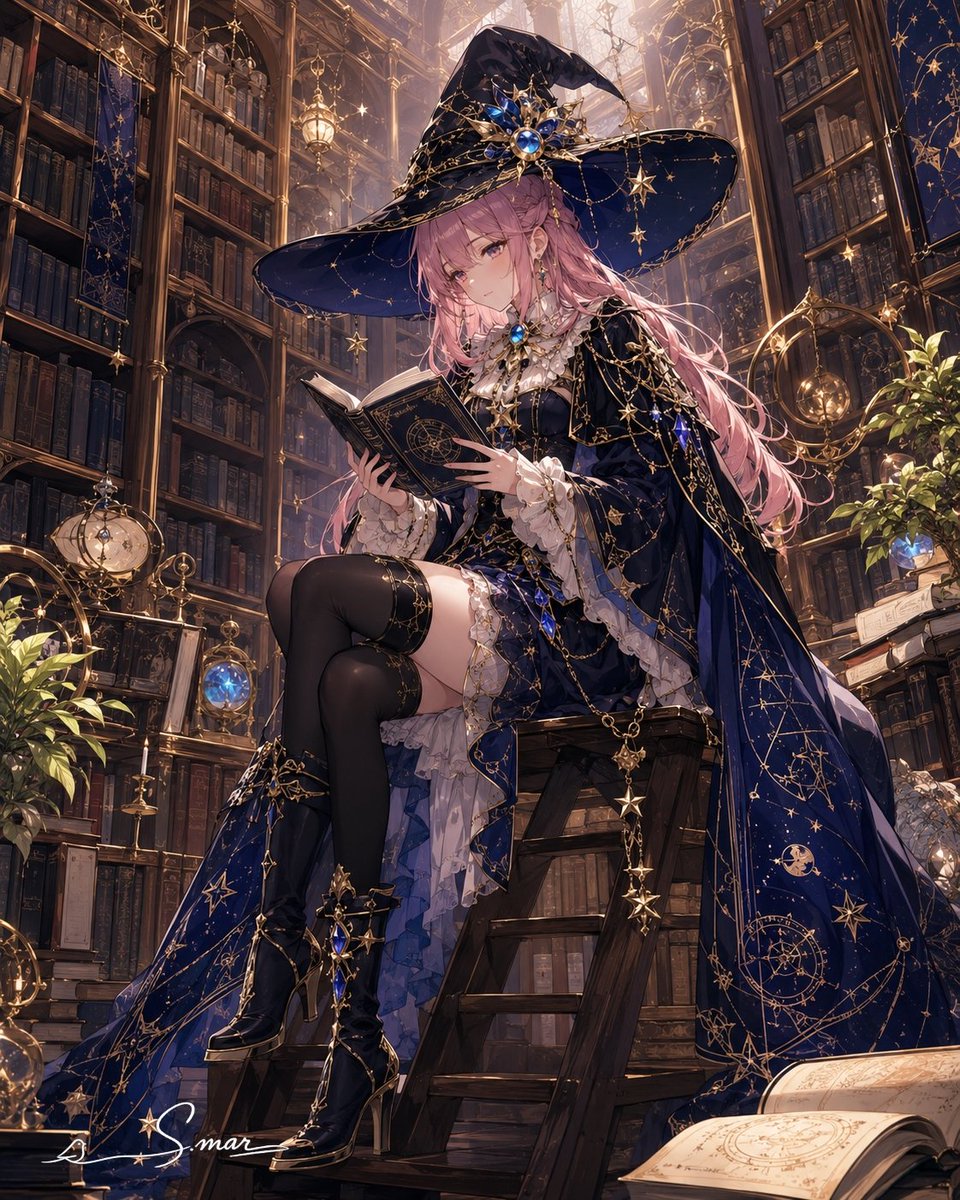 Celestial Sorceress in Magical Library