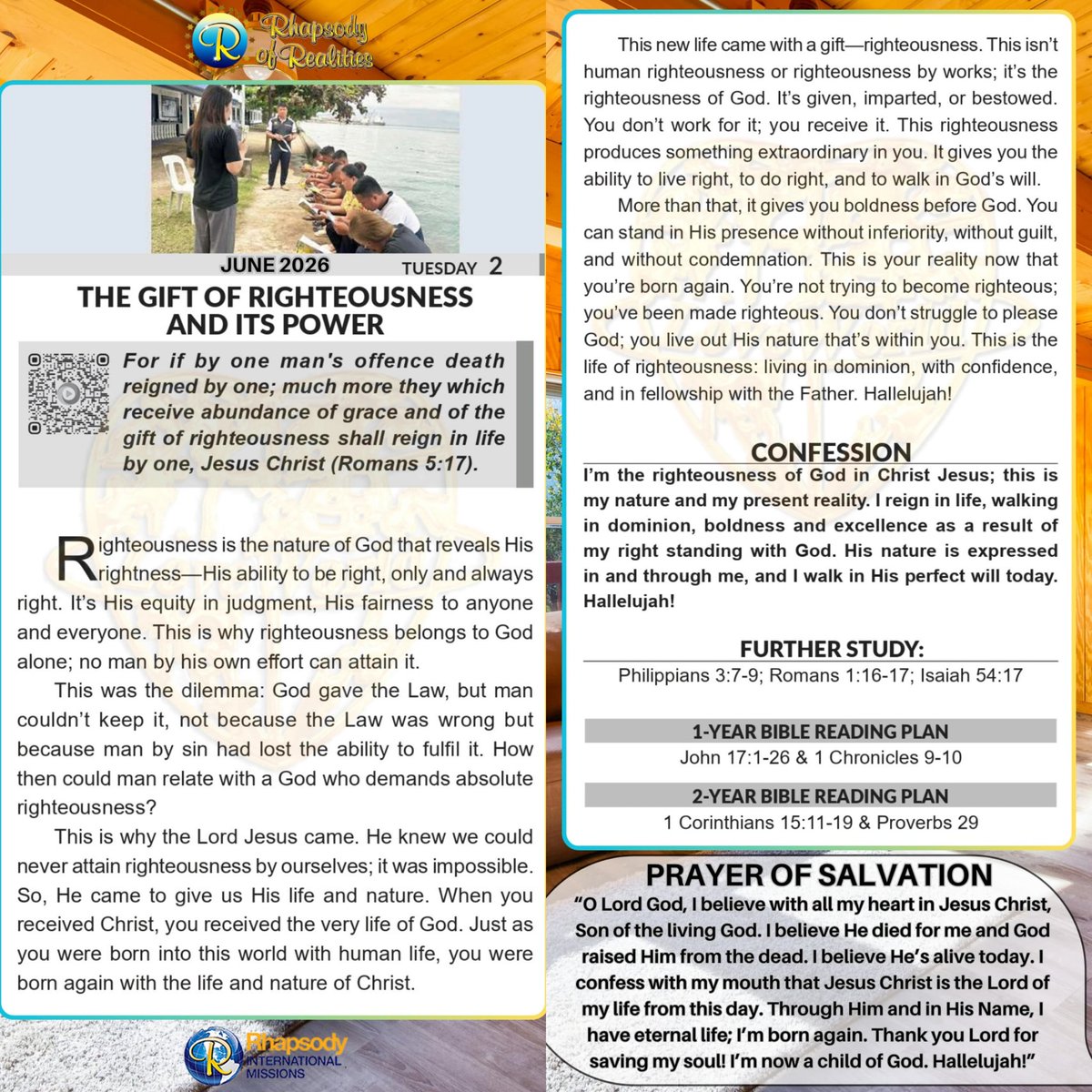 CellPacesetters's tweet photo. Have you studied your Raphosody of Realities today Titled: The Gift Of Righteousness And Its Power 

Tuesday June 2nd 2026 

The Lord Jesus came because He knew we could never attain righteousness by ourselves. 

How do we receive righteousness 
Why is understanding of righteousness important in the life of a Christian. 

Share your thoughts and inspirations with us about what you learned from today's RoR. 

#Raphosody #PastorChris #CapeTown #Mzansi