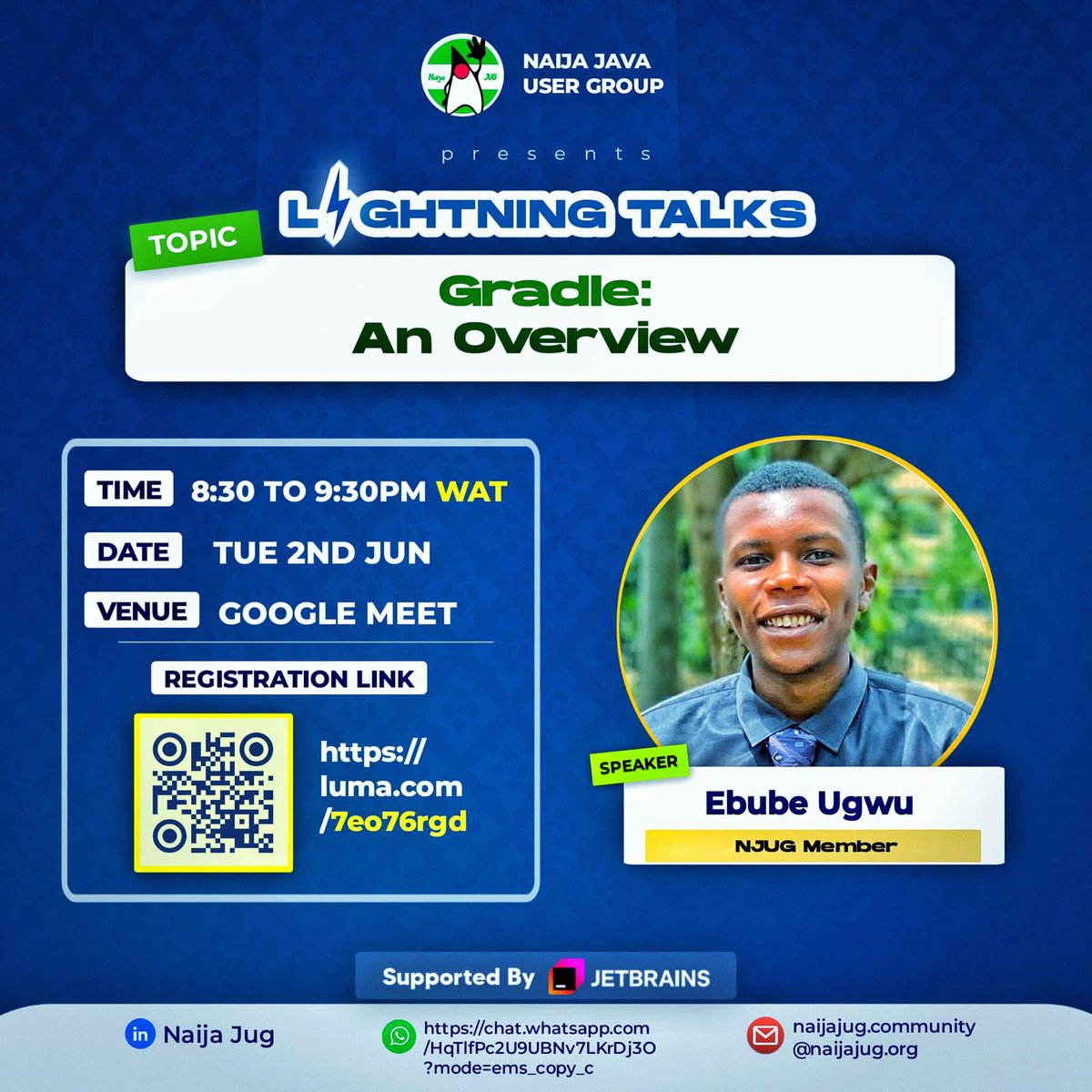 NaijaJug's tweet photo. 🚀 Ready to Level Up Your Java Build Skills?

Join us for another exciting Naija Java User Group (NJUG) Lightning Talk as we explore Gradle: An Overview — one of the most widely used build automation tools in modern Java development. https://t.co/KQaLaQYYiU