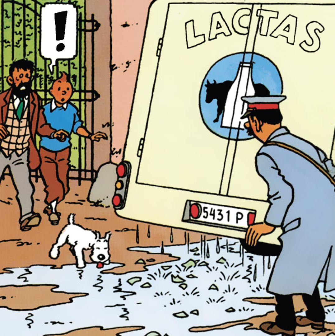 Tintin's tweet photo. 🇧🇪 Le malheur des uns fait le bonheur des autres… Dans « L’Affaire Tournesol », le laitier de Moulinsart paie les pots cassés de la toute nouvelle invention du professeur Tournesol. Résultat des courses : sous l’effet des ultrasons, sa précieuse cargaison vole aussitôt en éclats. Si bien que tout le monde finit par boire du petit-lait. Enfin Milou – et les lecteurs –, surtout ! 🥛💥

🇬🇧 One man’s misfortune is another man’s gain… In « The Calculus Affair », the milkman of Marlinspike Hall becomes the first victim of Professor Calculus’s brand-new invention. The result: under the effect of the ultrasonic waves, his precious cargo instantly shatters into pieces. In the end, everyone is left crying over spilled milk – except Snowy of course! 🥛💥

__________

Journée mondiale du lait
World Milk Day

#lait #milk #calcium #moulinsart #marlinspikehal
#laffairetournesol #thecalculusaffair
#lesaventuresdetintin #theadventuresoftintin

© Hergé / Tintinimaginatio – 2026