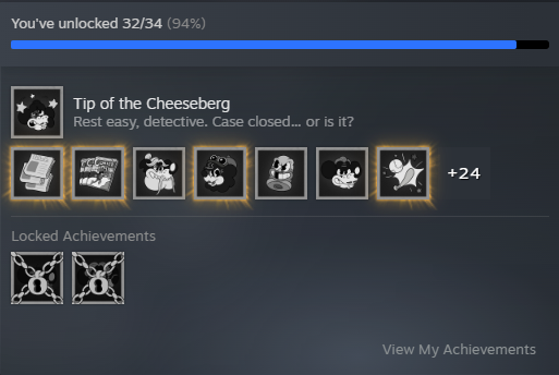 HelleborMonarch's tweet photo. @mousethegame So much for retroactive... re-downloaded the game, loaded my last save and "Our Lesser Brothers" and "Misfortunes of the Missing Magician" are still not unlocking.... I had already replayed the game twice trying to get those unlock, I guess I'll have to replay a fourth time... https://t.co/0Eg88fZEYi