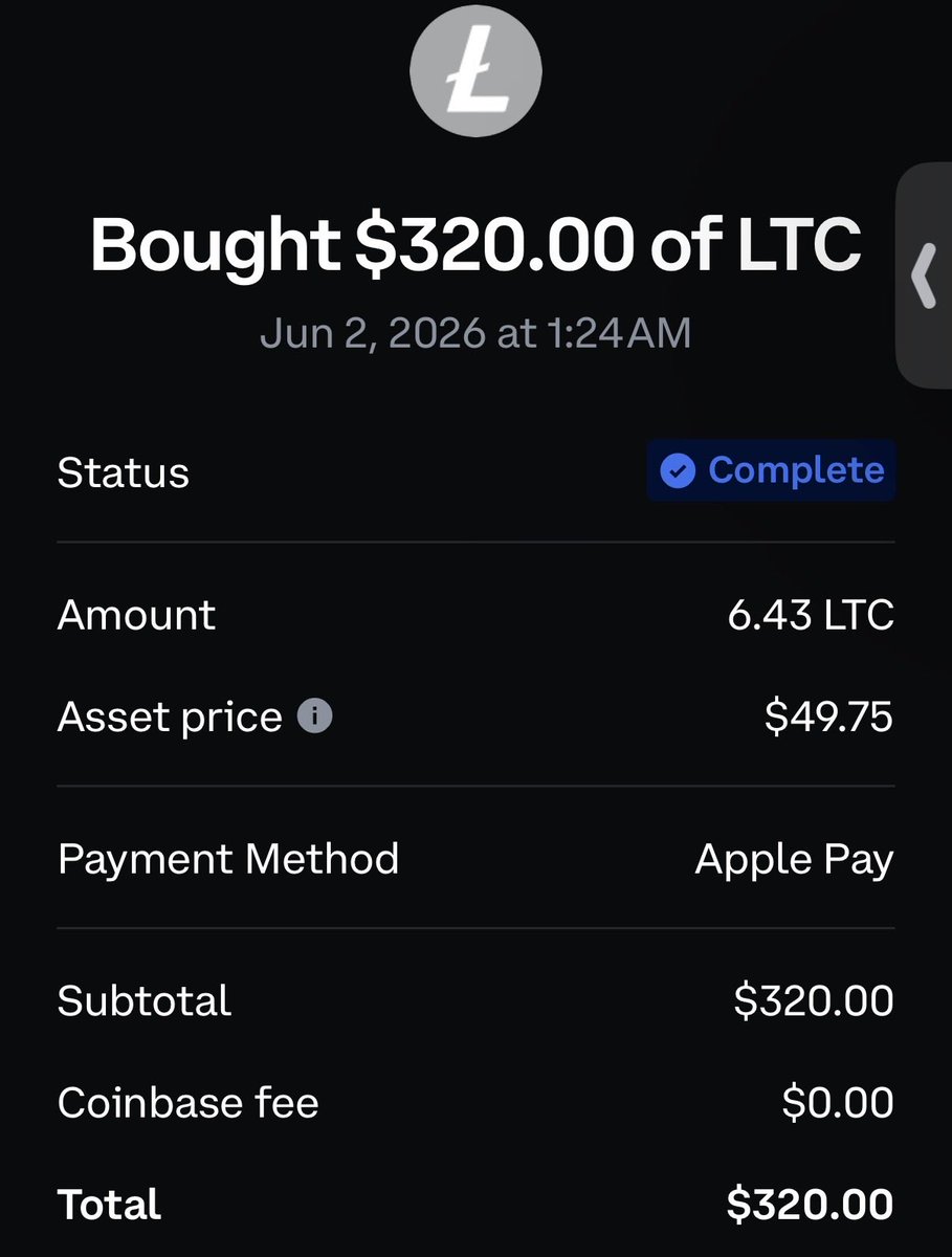 TonyPunch44's tweet photo. @satsltc Buying litecoin:native here https://t.co/DRf5KEYa5Z