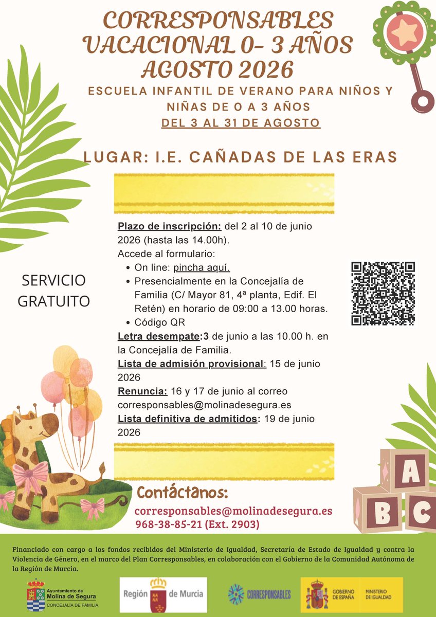 RadioCompania's tweet photo. Hoy se abre el plazo para solicitar plaza en el servicio Corresponsables Vacacionales de 0 a 3 años que se realizará en agosto https://t.co/R30F7zpvB2 https://t.co/j2t59YjH62