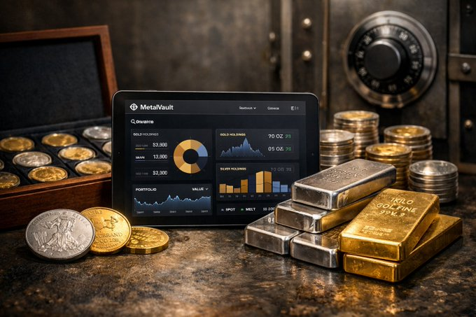 MetalVaultX's tweet photo. 🥇 Smarter stacking begins with smarter tools 🧱

✨Built for serious precious metals investors, MetalVault goes beyond spreadsheets and manual tracking.✔️ Monitor your gold & silver holdings with ease
✔️ Compare dealer premiums in real time
✔️ Build and optimize long-term DCA plans
✔️ Trade P2P within a trusted community
✔️ Forecast future portfolio growth
✔️ Unlock liquidity by borrowing against your metals
✔️ Earn extra rewards through referralsData-driven. Community-focused. Designed for modern stackers 🔐Whether you're stacking ounces or building generational wealth, MetalVault gives you the tools to stay ahead.🔗 https://t.co/ybvrJj4ej9

#Gold #Silver #PreciousMetals #Bullion #Stacking #MetalVault #GoldInvesting #SilverStacking #WealthBuilding #Investing