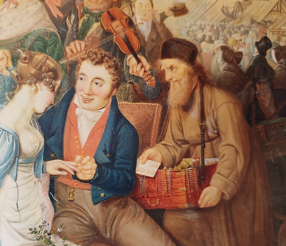 pruedar's tweet photo. Fiestas, romerías, saraos &amp; bailes eran las ocasiones para los vendedores ambulantes y sus chucherías variadas que podían incluir abanicos de papel, cartas o librillos

Samuel Colman, St James's Fair, Bristol, oil on canvas, 1824. Bristol's Museums, Galleries &amp; Archives. https://t.co/wtdKE8F91B