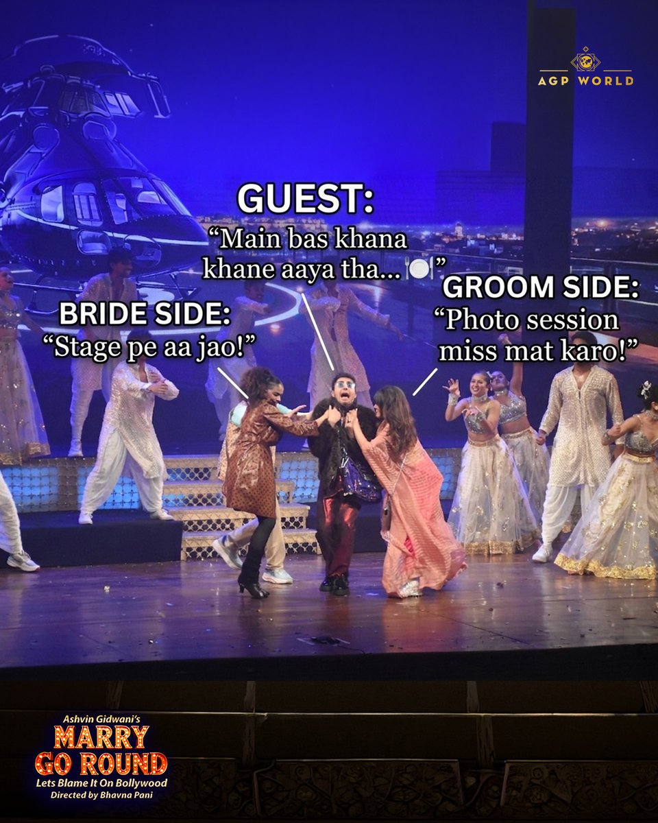 Agpworld's tweet photo. Came for the food, stayed for the drama! 🍽️😂 Witness 100% next-level Bollywood wedding chaos live on stage.

🎭 Marry Go Round 
🗓️ Sunday, 7th June (3PM &amp; 7PM) 
📍 Tata Theatre, NCPA
Book your tickets now! 🎟️
#MarryGoRound #BollywoodMusical #MumbaiTheatre https://t.co/2b8gDjLsBu