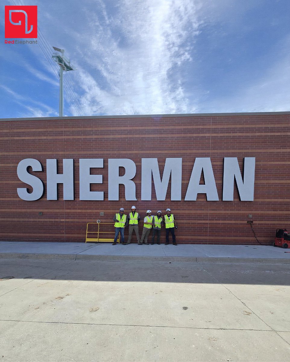 RedElephantWay's tweet photo. Large-scale illuminated channel letters, in fabrication now.

Partnered with Core Construction &amp; VLK Architects to bring this stadium signage package to life for the @ShermanISD community.

Full reveal coming soon. https://t.co/sseAG6fkfj