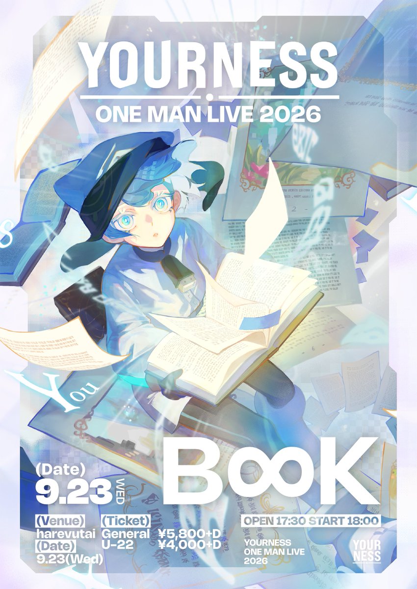 yourness_on's tweet photo. ◤_ぴあプレリザーブ先行開始_◢

YOURNESS 
ONE MAN LIVE 2026
「B∞K」ぴあプレリザーブ先行開始！🎉📚

Date : 2026/09/23/（水/祝）
Venue : 池袋・harevutai
OPEN：17:30 / START：18:00

お申し込みはこちらから🎫
https://t.co/ZTKFTQqdbE https://t.co/fMIxkmhbXH