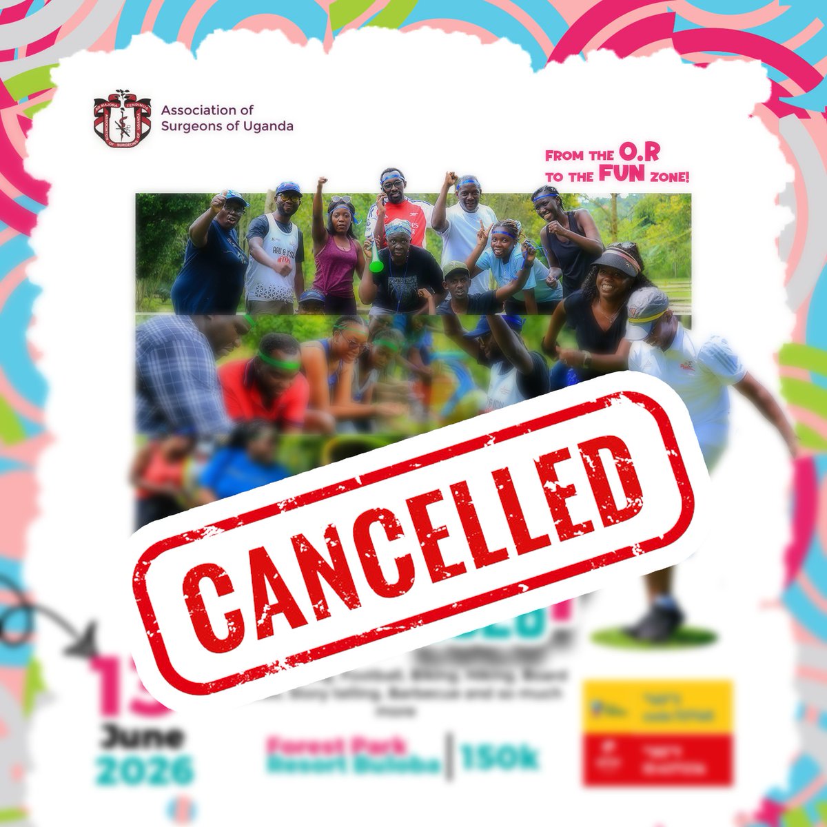 ASOU_Official's tweet photo. Important Announcement: @ASOU_Official Fun Day 2026 Cancelled 🛑
Following current @MinofHealthUG guidelines to curb the ongoing #Ebola outbreak, we have made the difficult decision to cancel the ASOU Fun Day 2026.
Your health and safety remain our highest priority. We strongly encourage all members to stay safe and strictly adhere to official MOH recommendations.
We look forward to organizing social events later this year once the situation resolves.
 Thank you for your understanding.#ASOU #Surgeons #PublicHealth #StaySafe #MOHUganda #MedicalCommunity