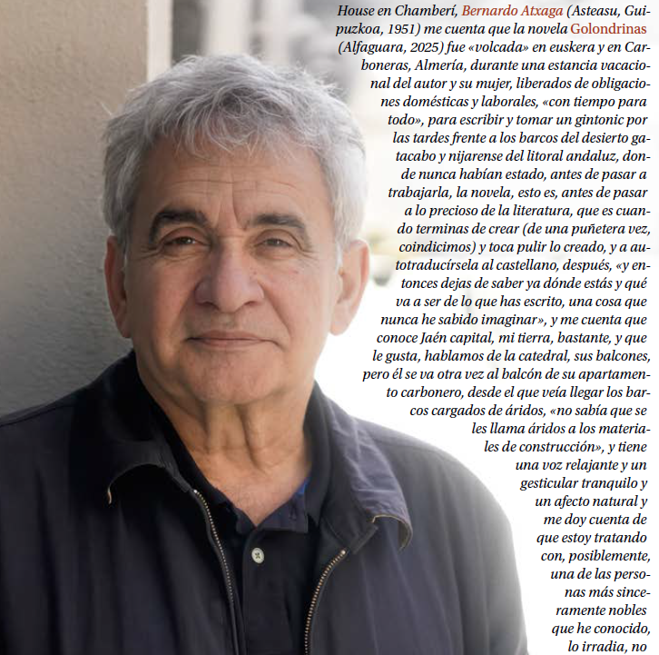 JesusTiscar's tweet photo. @publishersmag En la enmoquetada paz editorial de una de las queridas salitas de entrevistar que tiene @penguinlibros en Chamberí, Bernardo Atxaga me cuenta que la novela Golondrinas (@AlfaguaraES, 2025) fue «volcada» en euskera y en Carboneras, Almería. https://t.co/dlfOJS9aMf