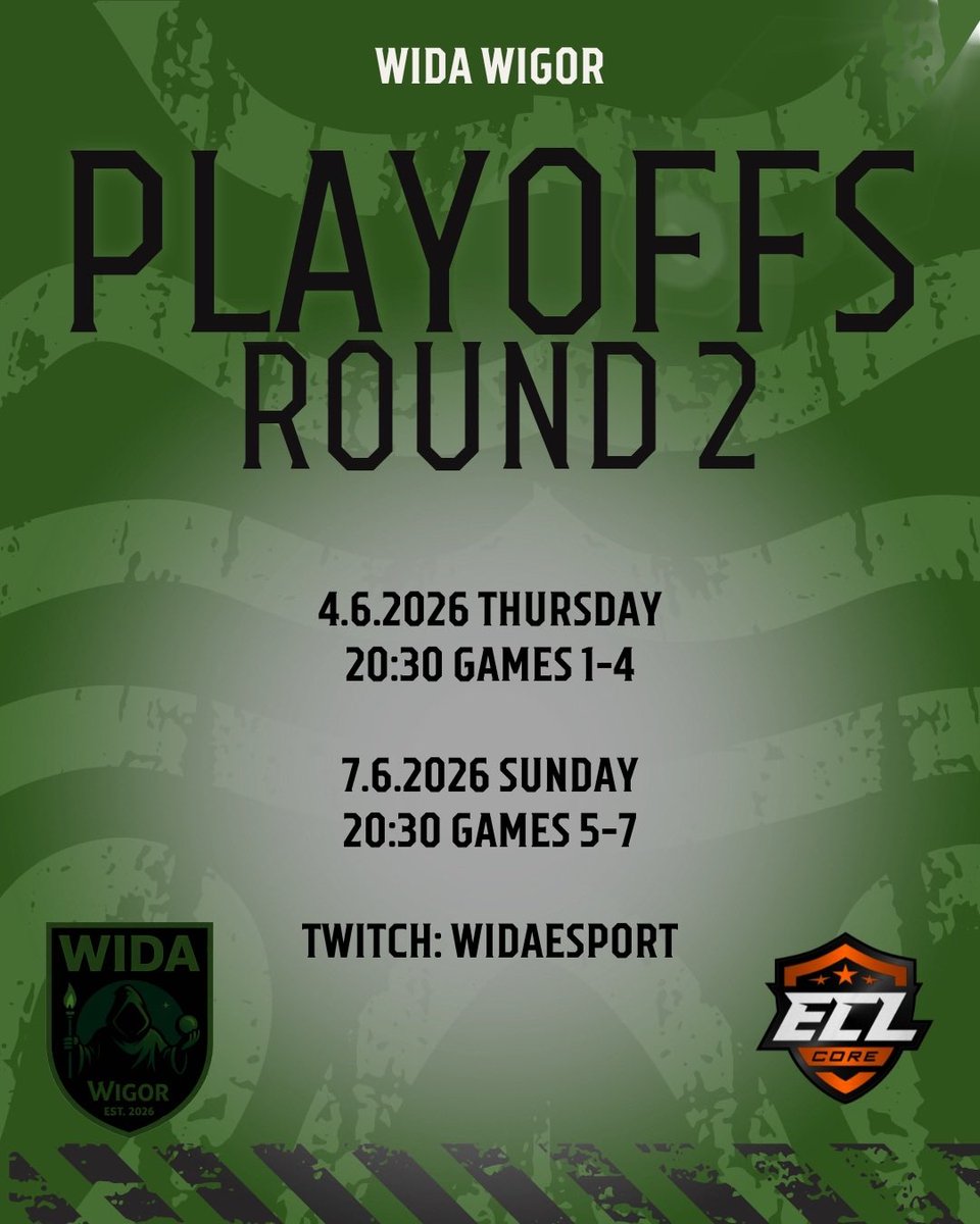 widaesport's tweet photo. PLAYOFFS 💚🤍

Wida Wigor continues its ECL Core playoff run against Ghost.

📅 June 4 | Games 1-4 | 20:30 EEST
📅 June 7 | Games 5-7 | 20:30 EEST

🎙️ Wida Studio live on both game nights.

📺 https://t.co/BskHpPuMO6

#VivaLaWida
#ECLCore
#ECL
#NHL26

@SportsGamerGG https://t.co/PQtjp6QJdr