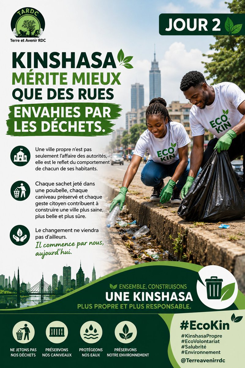 ima37651's tweet photo. Kinshasa mérite mieux que des rues envahies par les déchets.
chaque caniveau préservé et chaque geste citoyen contribuent à construire une ville plus saine,
#EcoKin #KinshasaPropre #EcoVolontariat #Salubrité #Environnement @terreavenirrdc https://t.co/ZkJ98C2bSY
