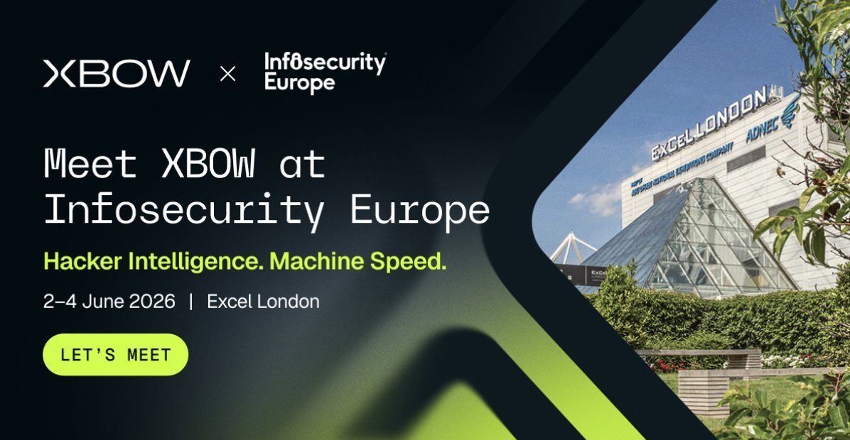 Xbow's tweet photo. Our team is at #Infosec2026 today through Thursday!

Stop by booth F-135 to say hi to the team 👋 and learn how your organization can scale offensive security with XBOW. 🏹 https://t.co/N3w3NTU6JJ https://t.co/S8XfQhDOkn