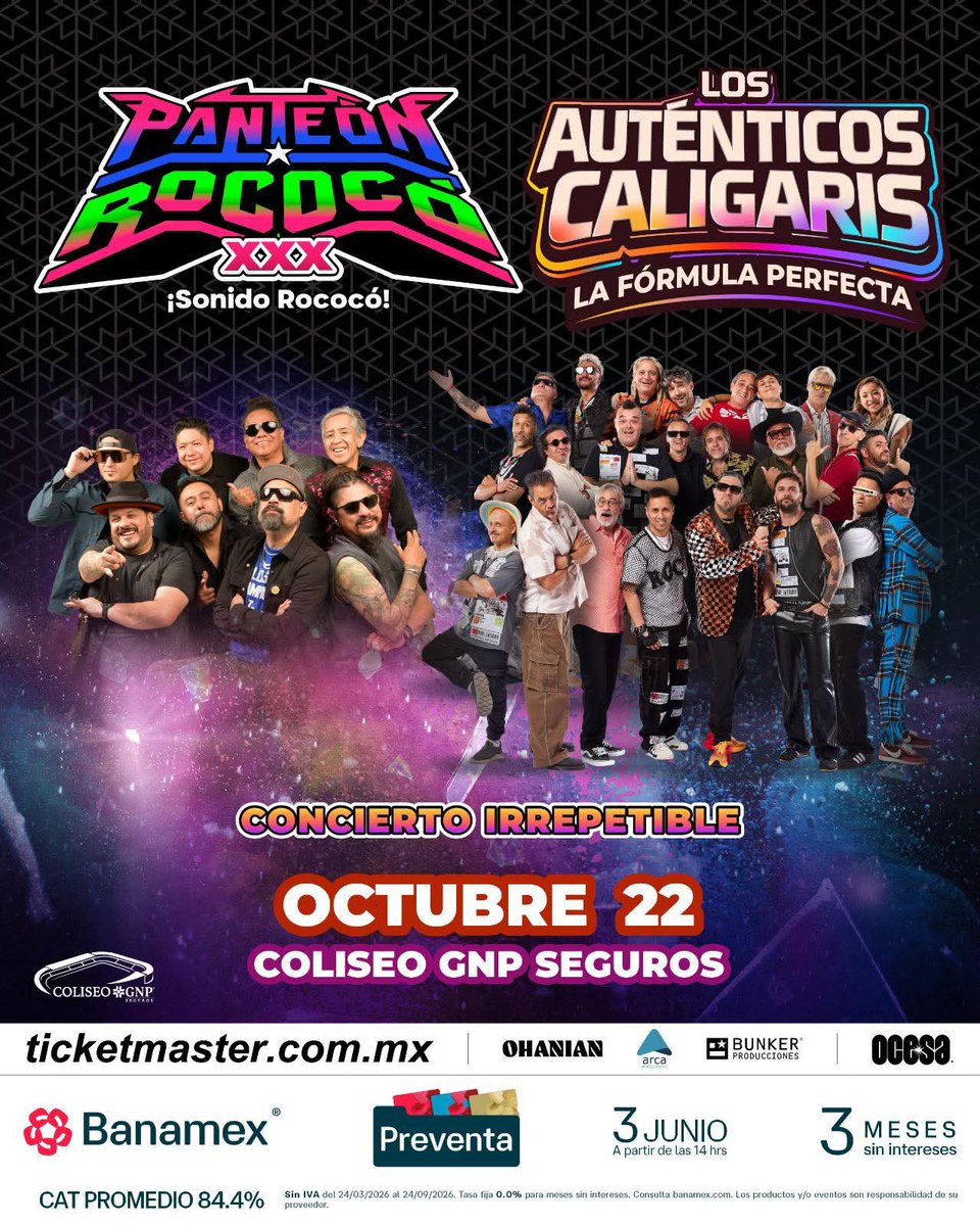 RococoCrew's tweet photo. Mañana a las 2 de la tarde inicia la preventa de boletos para el show de @RococoTweets y Los Auténticos Caligaris, les compartimos el mapa de zonas y sus precios. 

📅 Jueves 22 de octubre 
📍 @coliseognpseguros https://t.co/nlKLBuCjLr