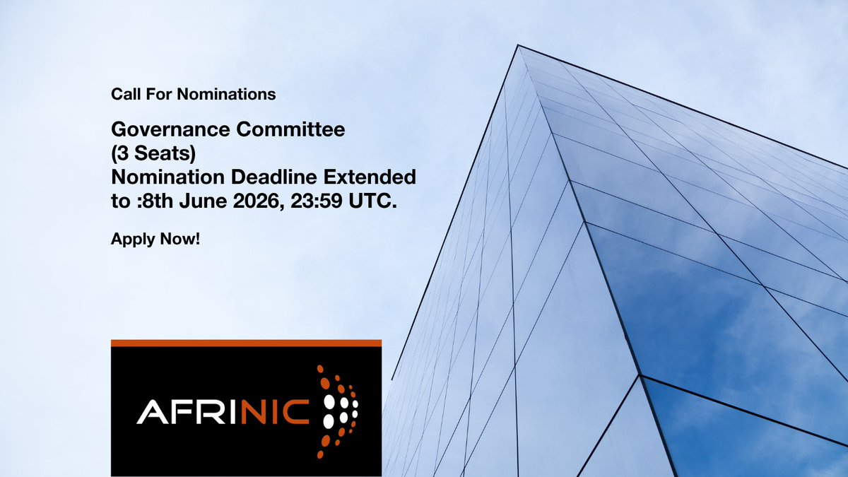 AFRINIC's tweet photo. This is an opportunity to contribute to strengthening AFRINIC’s governance, accountability, and the future of Internet number resource management across the region. Eligible Candidates  for the Governance Committee can submit their applications here >>>> https://t.co/aXDsrW32xK https://t.co/94T0Y5HywS