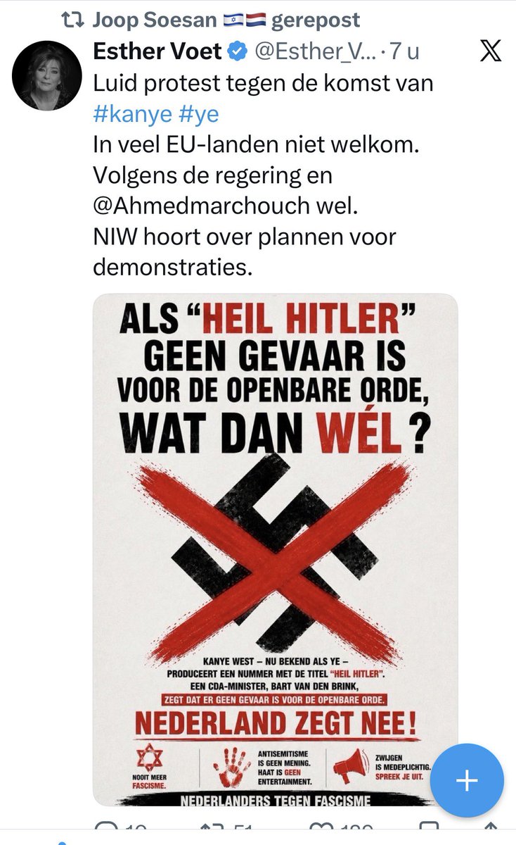 Radlab72's tweet photo. Nu het dreigen van Israël-lobbyclub @CJO_NL met een rechtszaak tegen @MinisterAenM om #KanyeWest te weren niet gewerkt heeft, kan de Israël-lobby niet anders dan er een halszaak van maken. De zichzelf Joods fantaserende Israël-lobby Jomanda @Esther_Voet ‘hoort over plannen voor> https://t.co/acXGzcAWmB