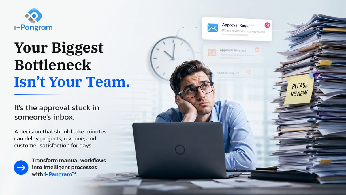 ipangram's tweet photo. A 5-minute approval took 12 days.

That's how growth gets delayed.
👉 See how i-Pangram™ helps businesses streamline decisions: https://t.co/AhtdelYYnd

#DigitalTransformation #IPangram https://t.co/dkSDlxSD8L
