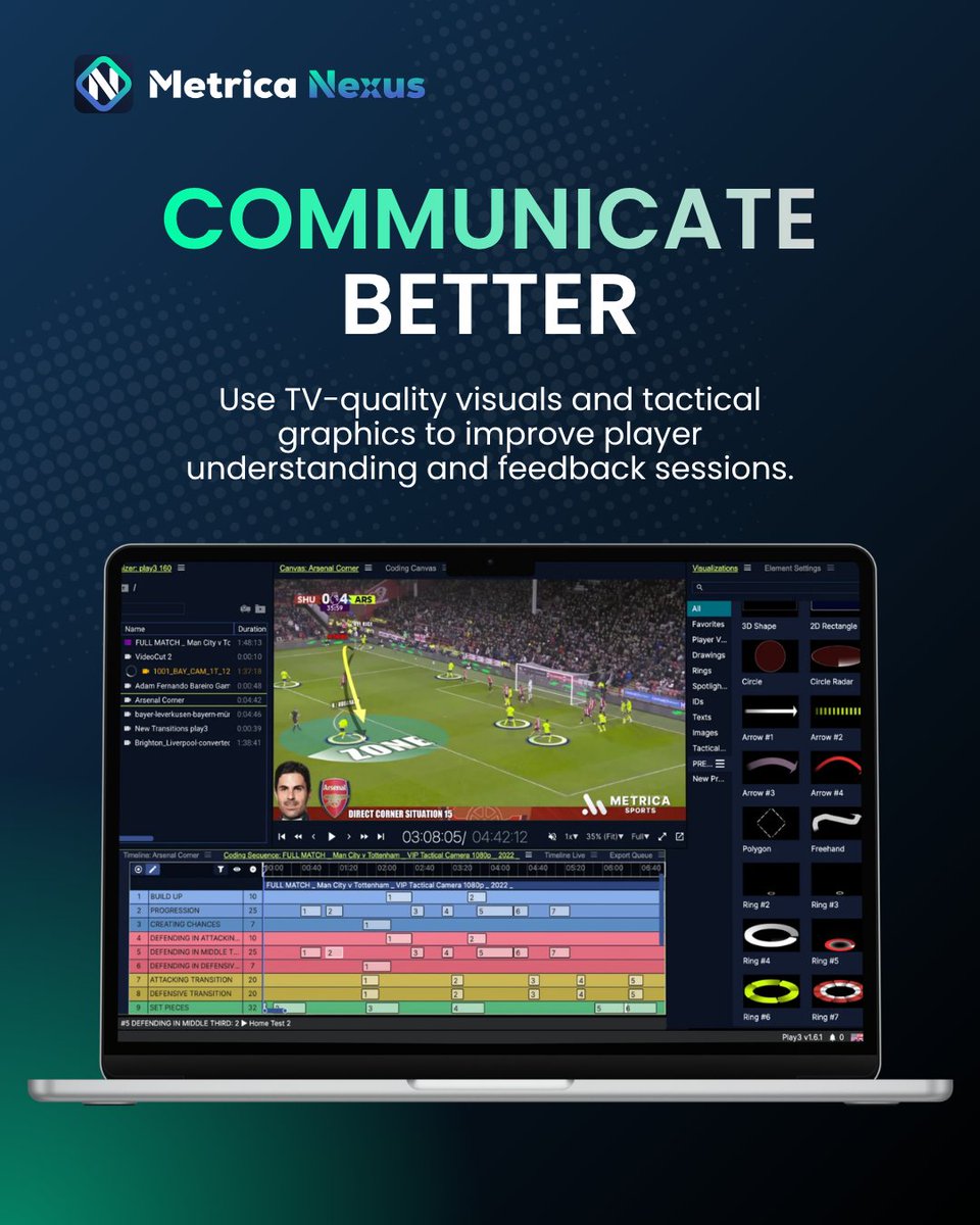 MetricaSports's tweet photo. Modern football analysis requires workflows that are fast, flexible, and easy to communicate.

Metrica Nexus helps coaches and analysts work directly from video files, create professional presentations faster, and deliver clearer tactical feedback using high-quality visual tools.

Designed to fit seamlessly into existing workflows without unnecessary complexity.

➡️ Learn more: https://t.co/QgvNgKTogq

#MetricaSports #MetricaNexus #DataDrivenFootball #PerformanceAnalysis #TacticalAnalysis #FootballAnalytics #SportsTechnology #EliteCoaching #VideoAnalysis #MatchAnalysis #CoachingTools #HighPerformanceSport #SportsData