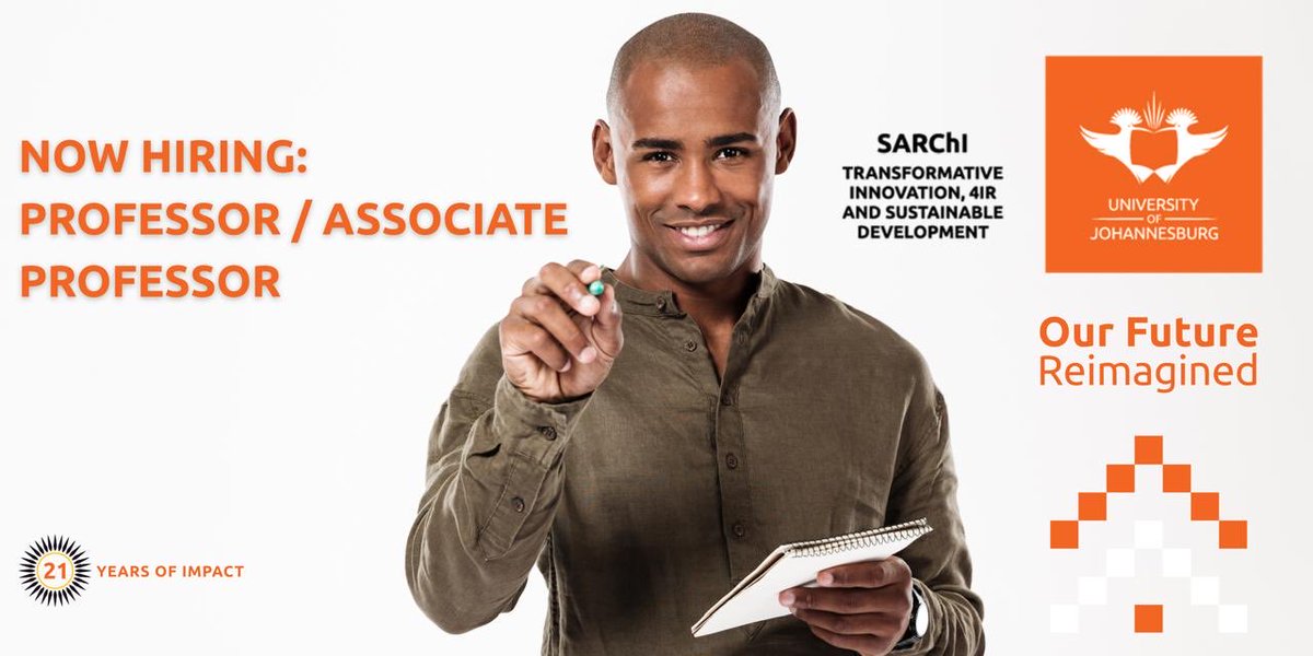 UJ_TRCTI's tweet photo. 📢 EXCITING OPPORTUNITY-CLOSING 7th June 2026 

Applications are open for a 3-year fixed-term Professor/Associate Professor position at UJ’s Trilateral Research Chair in Transformative Innovation, 4IR &amp; Sustainable Development.

👉 Apply:https://t.co/NSBgRMtDzr

#CBE  #UJTRCTI https://t.co/UGHkODLmzG