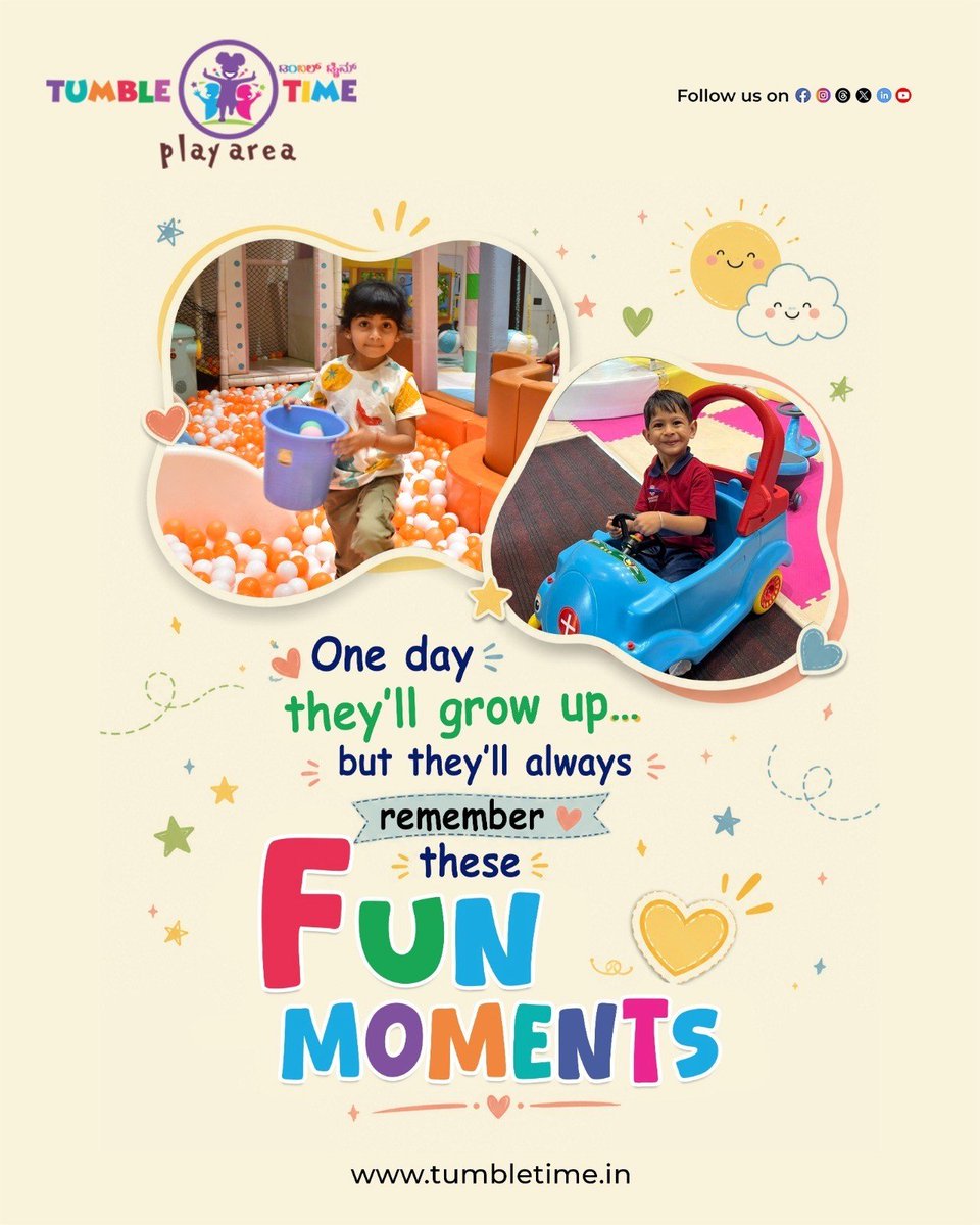 tumbletimeplay's tweet photo. One day they’ll grow up…
but the laughter, playtime, and happy little moments will stay forever 💛
Because the best childhood moments are created through real fun, friendship, and play 🤩

#TumbleTime #HappyChildhood #KidsPlayArea #IndoorPlayArea #BangaloreParents #KidsFun https://t.co/I3nceJJ9Fd