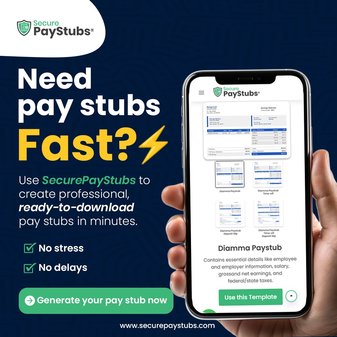 securepaystubs's tweet photo. Get your pay stub ready in just a few clicks ⚡
Simple process, professional output, and instant download whenever you need it.
👉 Start with SecurePayStubs today 
🔗https://t.co/YLA6mBdHf1
#paystub #paystubs #securepaystubs https://t.co/WbEGk8dnHj
