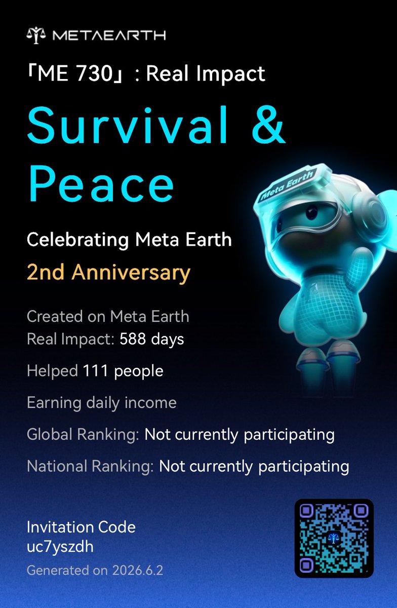 IntrovertGSM's tweet photo. 「ME 730」: Real Impact I’ve been building real impact on Meta Earth for 588 days and have helped 111 people earn daily unconditional basic income. Create your impact with us and win up ... Read more:
https://t.co/elR1FapGw2 https://t.co/ORAqeBthJO