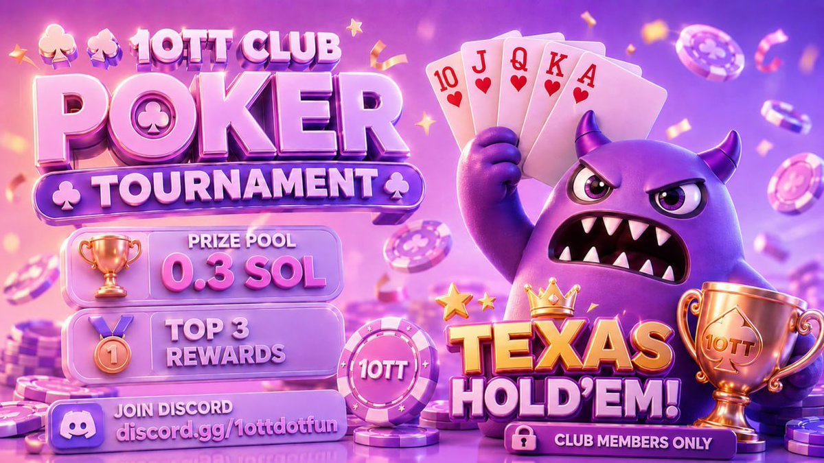 1ottDotFun's tweet photo. ♠️ 1ott Club Poker Tournament

Tomorrow, we’re hosting a Texas Hold’em tournament inside our Discord between 3 clubs.

🏆 Prize pool: 0.3 SOL
🥇 Rewards go to the top 3 players
📈 If more players join, the prize pool may increase

Club members only.

Join Discord: https://t.co/iOsFn1OvzC

More details will be shared in Discord.