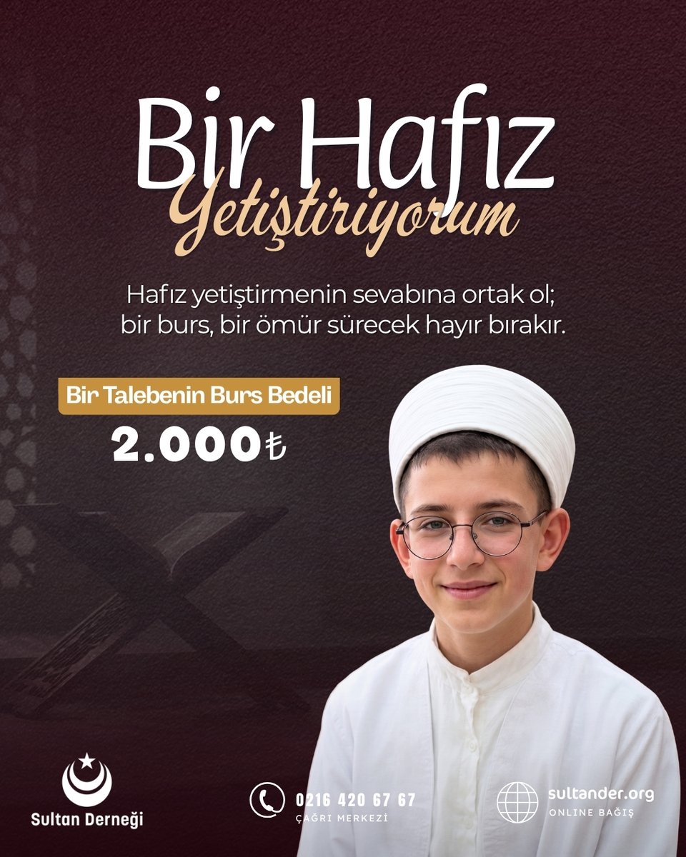 Sultandernegi's tweet photo. 📖 İmanlı Nesli Kur'an ile Yaşat
Varlık alemindeki en hayırlı olan işi yapan Kur'an ehli hafızlarımıza siz de destek olabilirsiniz.
Bir Talebenin Burs Bedeli 2000₺
🌐 https://t.co/1pnjppqXjr
📞0216 420 6767
#hafızlıkbursu #hafız #talebe #imanlınesil #hafızlık #burs https://t.co/HAc3jZV97C