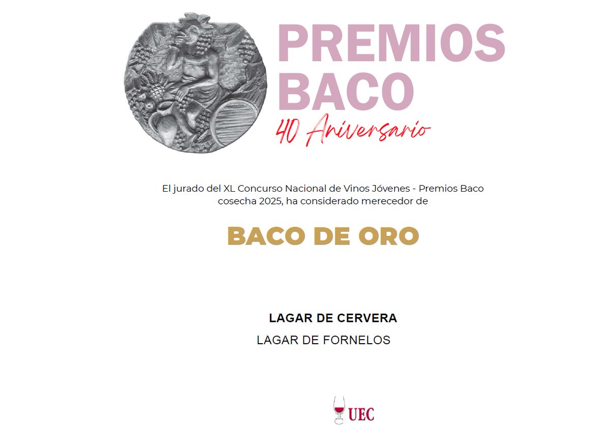 LaRiojaAltaSA's tweet photo. Hoy celebramos la estupenda noticia de los dos Bacos de Oro obtenidos recientemente por nuestros vinos Lagar de Cervera y Pazo de Seoane en el Concurso Nacional de Vinos Jóvenes, los Premios Baco cosecha 2025 organizados por @UECatadores  
Un doble reconocimiento que avala la gran calidad de estos dos blancos elaborados en nuestra casa gallega Lagar de Fornelos en @Rias_Baixas