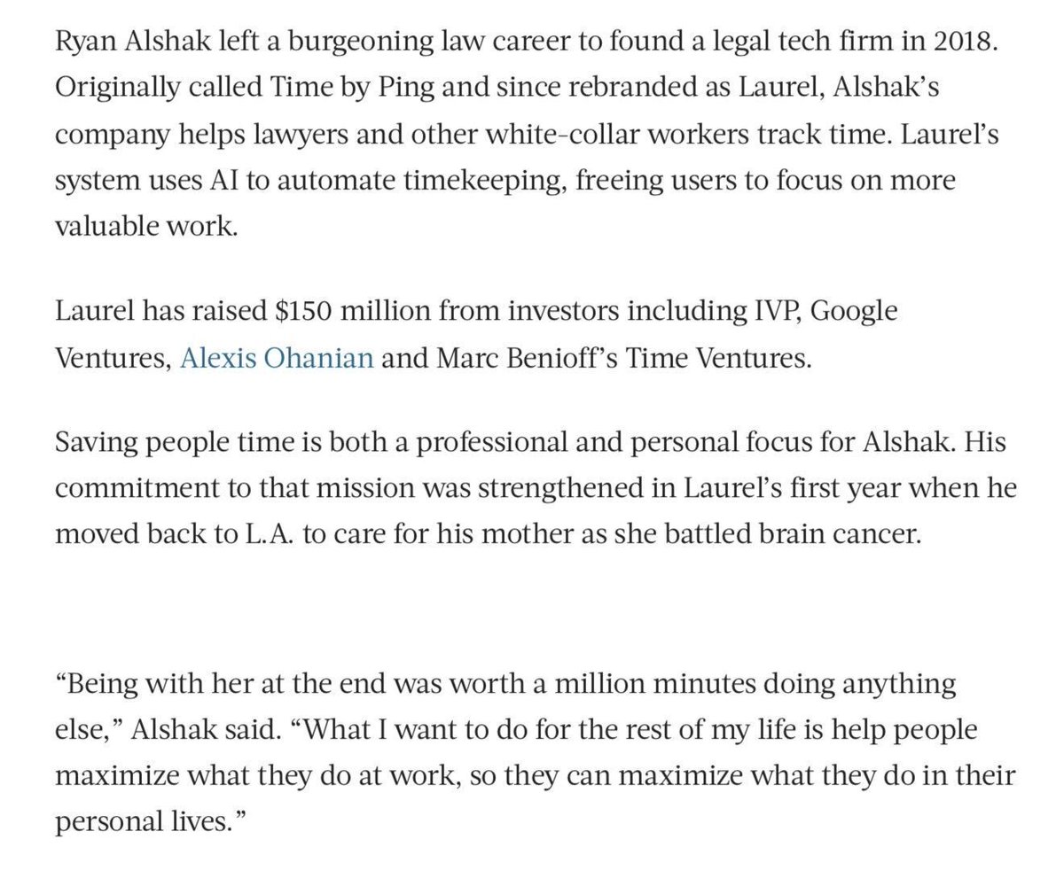 ryanalshak's tweet photo. Thank you @SFBusinessTimes for the recent feature. 

The headline will change imminently 👀

But we’ve never built Laurel for valuation.

What keeps us Day 0 is our mission, our vision, and the opportunity to improve our customers’ lives.

To our team and our customers: this is yours.

None of it happens without the people who showed up every day before it was obvious.