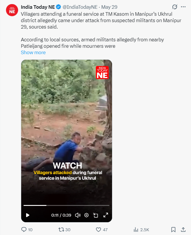 OinamNandita's tweet photo. ❌ FAKE NEWS ALERT
The video shared by @SarahMatth78633 is being misrepresented. Verified reports confirm that villagers at TM Kasom in Manipur’s Ukhrul were attacked by suspected militants, not the Indian Army.
#PeaceInManipur #FactsBeforeShares #SupportOurForces https://t.co/Qe6Au1nDfF