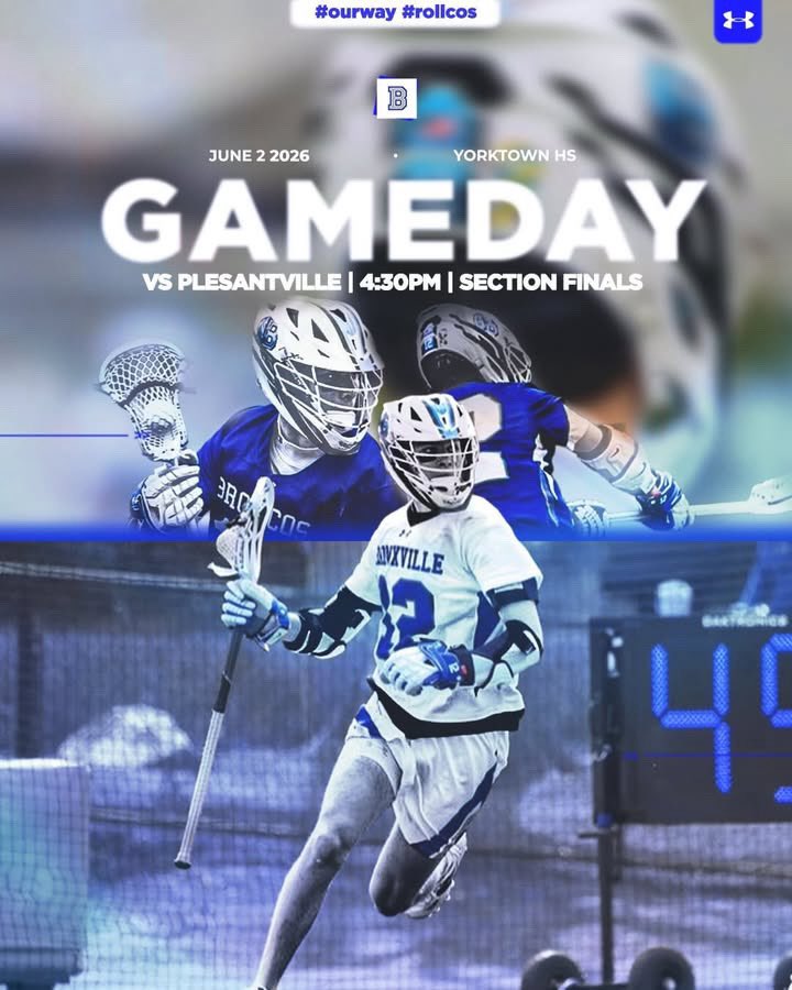 bxvboyslax's tweet photo. GAMEDAY! The #Broncos are in the Section 1 Championship vs. Pleasantville. 4:30pm at Yorktown HS. @sports_broncos #rollcos #ourway 
📺: https://t.co/BZXwj5Zbjc https://t.co/FI6TDXncnn