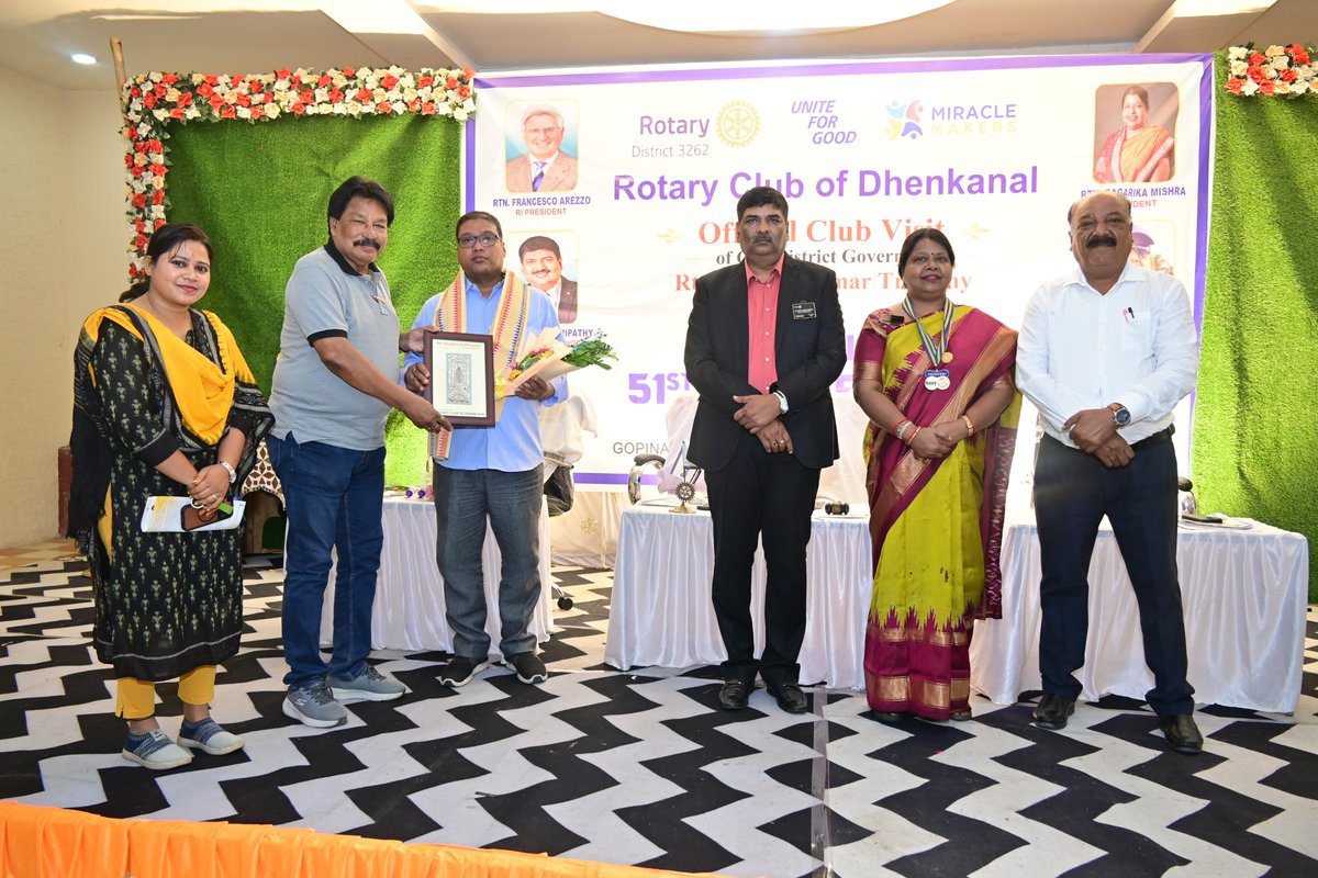 RotaryDhenkanal's tweet photo. Paying tribute to experience, leadership, and commitment. Felicitation of Charter Member Rtn Shri R. P. Singhdeo, DG of RID 3262, Rtn Shri Manoj Kumar Tripathy &amp; AG Rtn Shri Haragobinda ji during the 51st Chartered Night Celebration of Rotary Club of Dhenkanal, 31 May 2026. https://t.co/jzcQirIaq5
