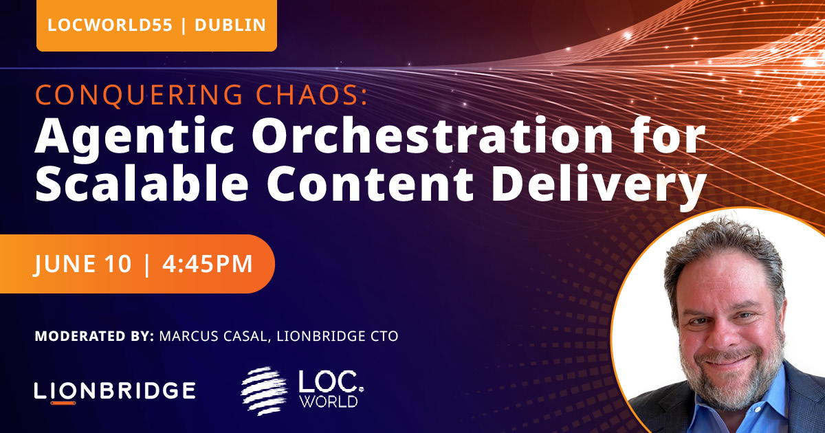 Lionbridge's tweet photo. Lionbridge CTO Marcus Casal will be at #LocWorld55 to moderate a panel that goes beyond automation to tackle the challenge of governing #AI-powered content through its full lifecycle at global scale. https://t.co/2ttZHQdHkP

We hope to see you there! https://t.co/GFexuaYLl6