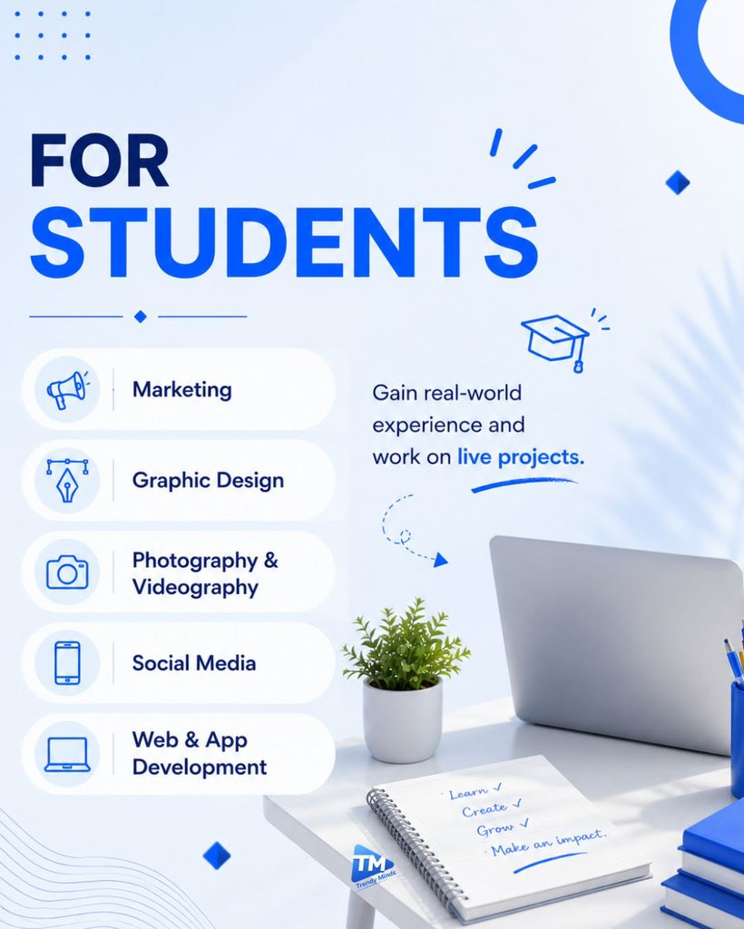 TrendyMindsfr's tweet photo. Ready to turn your passion into experience? ☀️
Summer internships are now open at Trendy Minds for motivated students eager to grow and create.
Take the first step toward your future and apply today!

📞 +96181299978
📱 Whatsapp: https://t.co/RTfY0zISyP
📧 info@trendyminds.fr https://t.co/8ryT5nCfXI