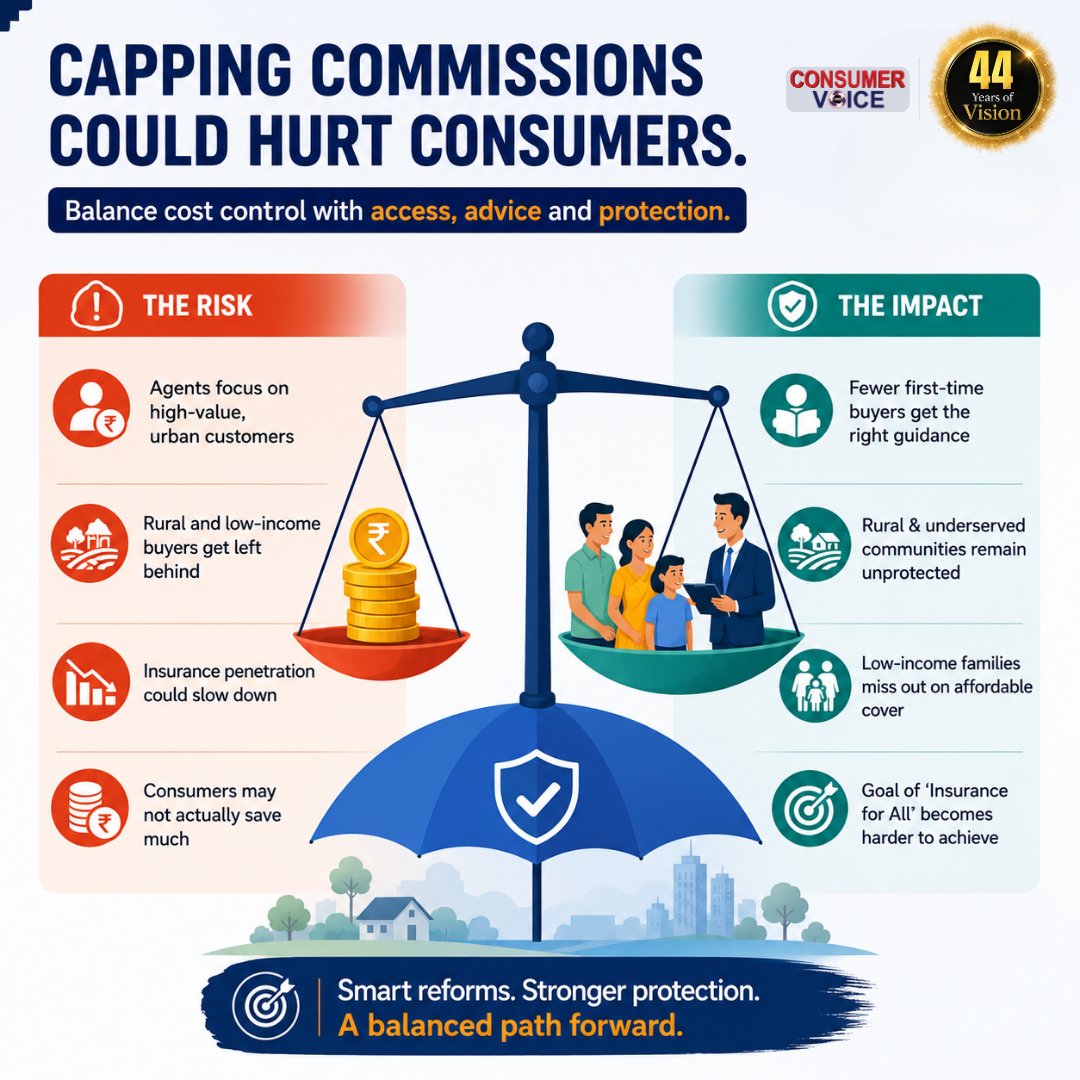 ConsumerVoiceIn's tweet photo. Lower commissions may sound pro-consumer. But what if they reduce access to insurance for those who need it most?

As India debates insurance commission reforms, the focus must remain on balancing affordability, access, and trusted advice.

Smart regulation should protect consumers—not unintentionally leave them behind.

Read the full article and join the conversation here: https://t.co/yEn6CamioO

#InsuranceForAll #ConsumerProtection #FinancialInclusion #Insurance #PolicyReform 

@RinkiSharma