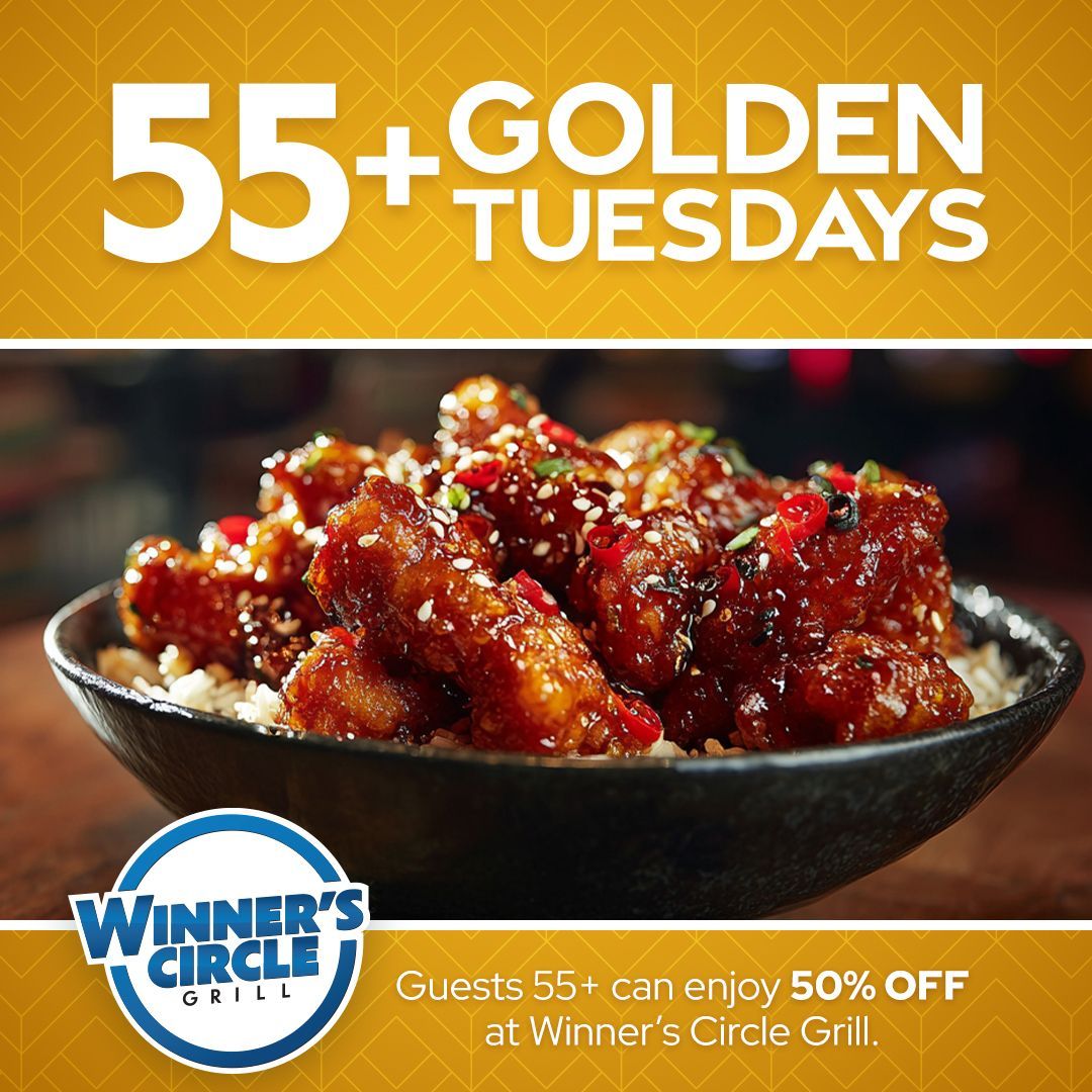 WarHorseLincoln's tweet photo. ✨Golden Tuesdays at Winners Circle! ✨
🍽️ Guests 55+ enjoy 50% OFF their meal at Winners Circle! Treat yourself. You’ve earned it!
Offer begins at 11AM! 🕒
#WarHorseLincoln #GoldenTuesdays #55Plus #WinnersCircle https://t.co/TyOp35pZM1