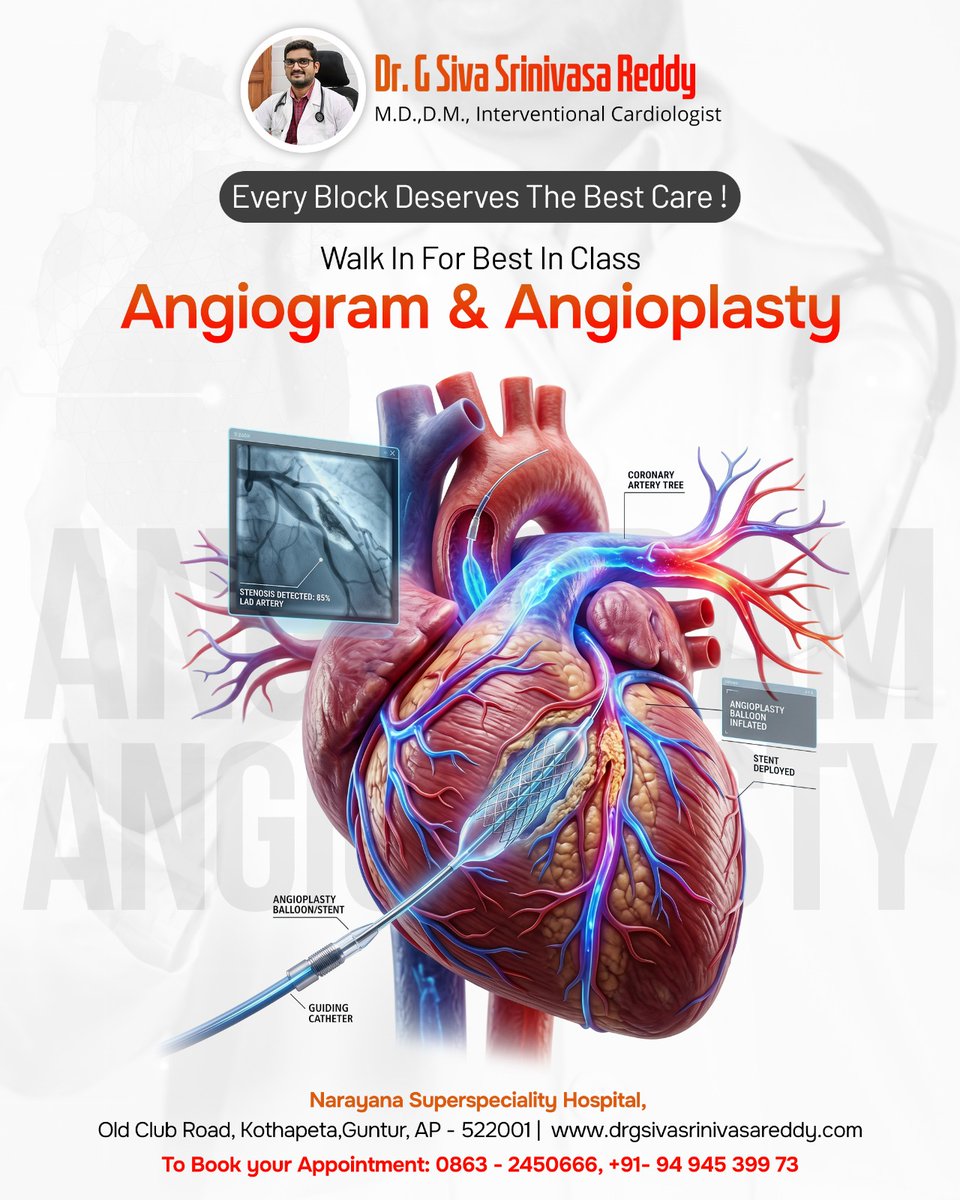 drgssreddy's tweet photo. Making #Cardiac health accessible and available!
#InterventionalCardiology for all your #heart related problems
Consult #DrSivaSrinivasaReddyGundam at #NarayanaHospital #Guntur

Visit: https://t.co/cQyQbitejp
Or Call for appointments: 0863 – 2450666 https://t.co/GrQDULIjwL
