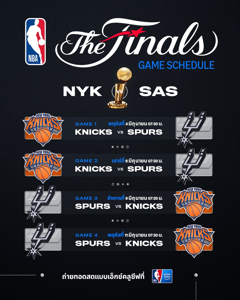 primevideoth's tweet photo. ถึงเวลาตัดสินแชมป์ 🏆🔥

Knicks ปะทะ Spurs ในศึก NBA Finals
ห้ามพลาดถ่ายทอดสดแบบเอ็กซ์คลูซีฟที่ Prime Video เท่านั้น

#NBAonPrime
#PrimeVideoTH https://t.co/v2imVccPry