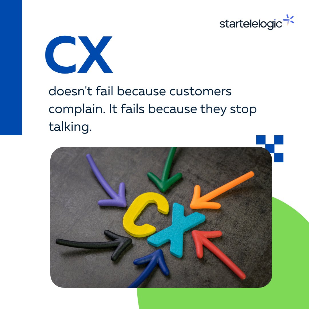 StarTeleLogic's tweet photo. Customer silence is easy to miss. Understanding it before it becomes churn is what separates great customer experiences from average ones.

At startelelogic, we believe CX starts long before a complaint is raised.

#CustomerExperience #CX #startelelogic https://t.co/rfkBQCjJ2y
