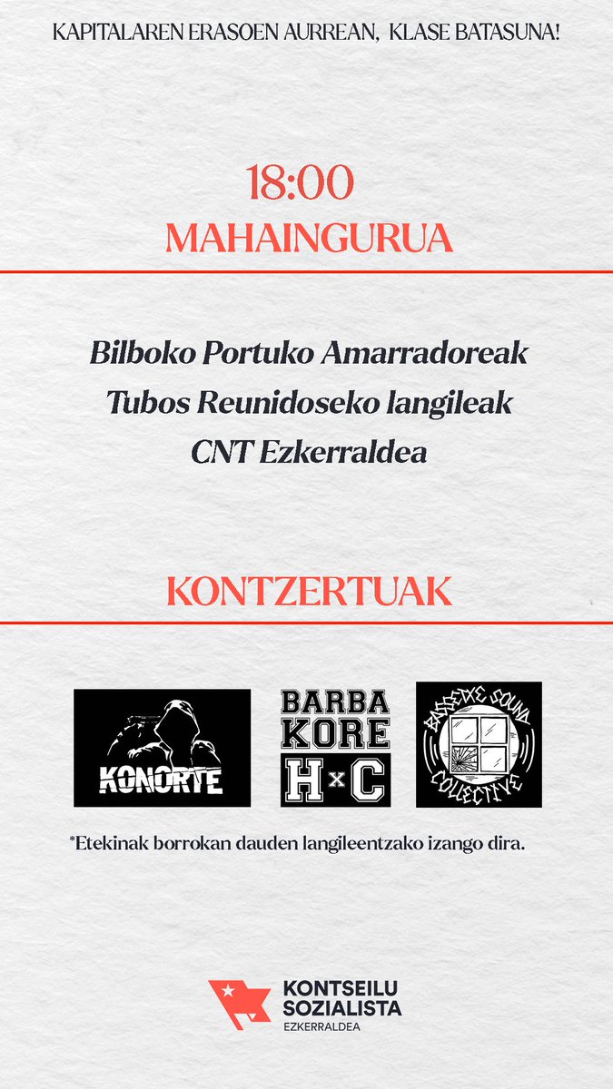Kontseilua_Ezk's tweet photo. Animatu eta etorri Ekainaren 12an  antolatu dugun egitaraura! 👇🏻

• 17:30 ARGAZKI ERAKUSKETA
• 18:00 MAHAINGURUA 
(Bilboko Portuko Amarradoreekin, Tubos Reunidoseko langileekin eta CNT Ezkerraldeko kideekin)
+ KONTZERTUAK https://t.co/wjRLOJih5S