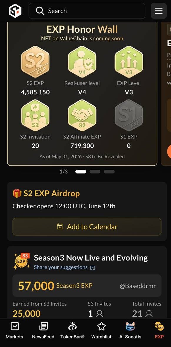 BasedDrmr's tweet photo. Didn't participate in Season 1 @SoSoValueCrypto.

Joined Season 2 late, still completed every daily task, hit 100% human verification, lost $15+ trading on their platform just to qualify.

Season 2 rewards drop June 12th 12:00 UTC. We'll see if the grind paid off. https://t.co/bHBqSeyec0