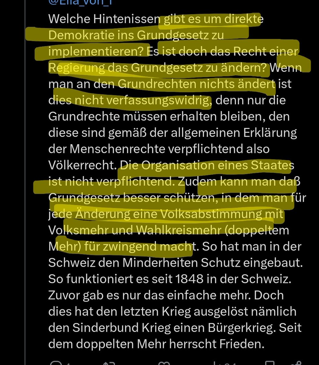 moaxislaven's tweet photo. @ChristophNeuma7 @RolandLthi1 @Ella_von_T Die problematischten Aussagen mit Liebe markiert.

Im Kern:GG sieht auf Bundesebene keine Möglichkeit vor, eine direkte Demokratie einzuführen. Festgelegt im Art. 79, Abs. 3.

And again: AUS GUTEM GRUND.
Das mit dem Abschaffen der Verfassung hatten wir schon mal.

Was ist unklar? https://t.co/dZI80snp83