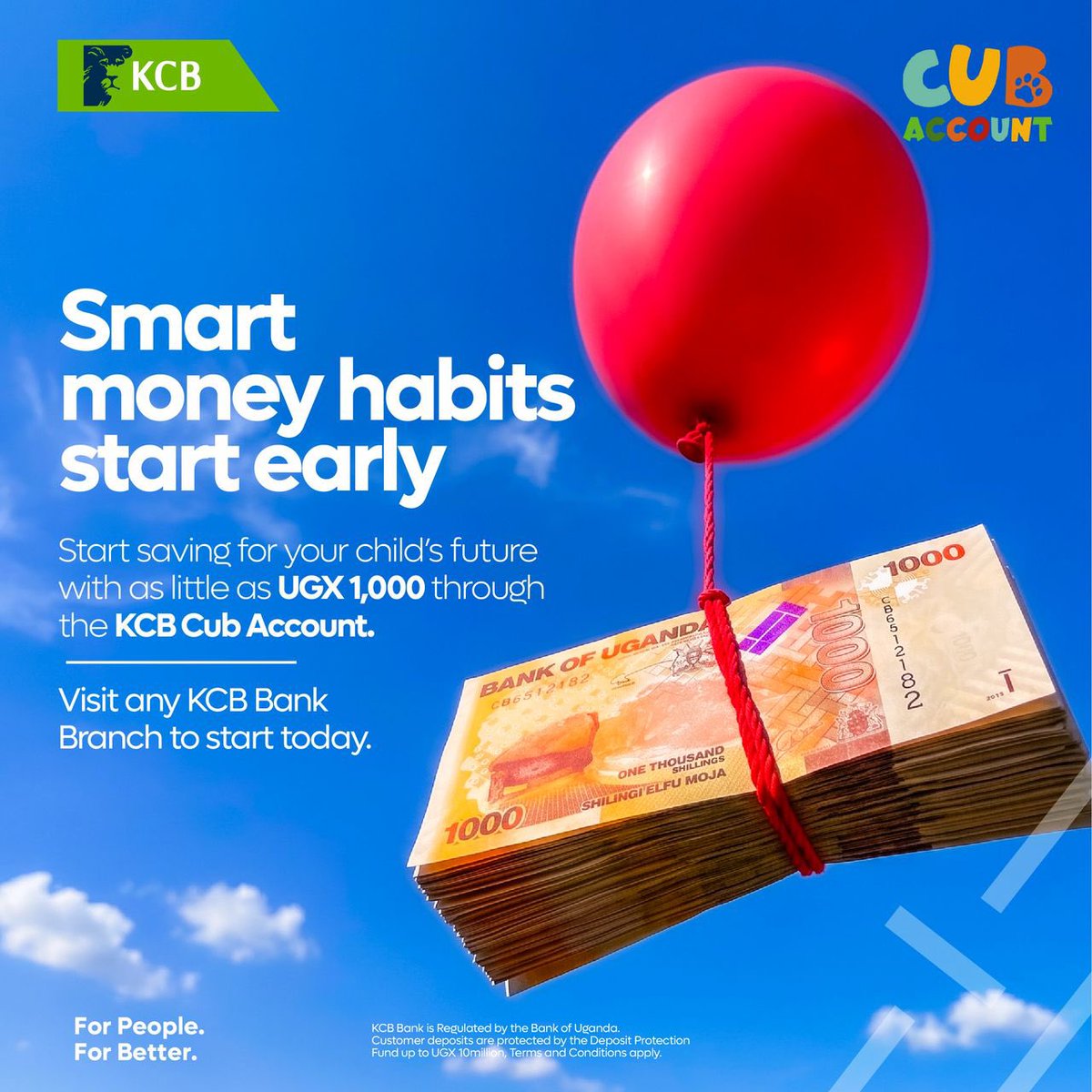 kcbbankug's tweet photo. With the #KCBCubAccount, you can start saving with as little as UGX 1,000 and help your little one develop smart money habits from an early age.

Visit any KCB Bank branch and open a Cub Account today.

#ForPeopleForBetter https://t.co/NAQLGeXUZa