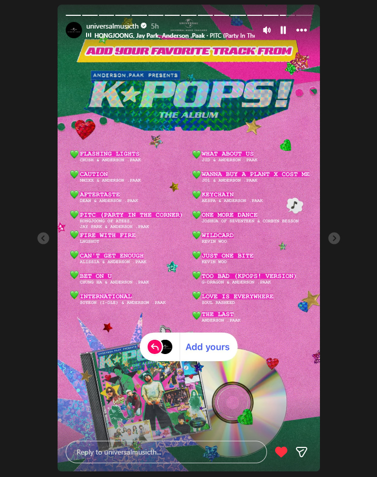 ATEEZTH_ROADIES's tweet photo. [📢] Add Your favorite track from Anderson .Paak's Soundtrack Album : K-POPS! 

 IG Story
🔗 https://t.co/0eXUd8DwUP

#AndersonPaak #KPOPS #UniversalMusicTH #HONGJOONG #홍중 
#ATEEZ #에이티즈 #เอทีซ @ATEEZofficial https://t.co/e2xyRgC3B7