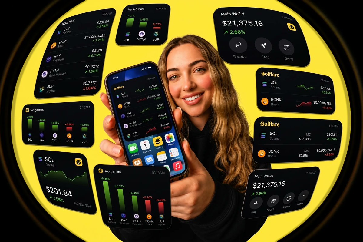 solflare's tweet photo. Your wallet shouldn’t live behind an app icon.

With Solflare Widgets:
• Track prices
• See your balance
• Catch market movers

All from your Home Screen (iOS + Android) ↓ https://t.co/TtGfEl97o4