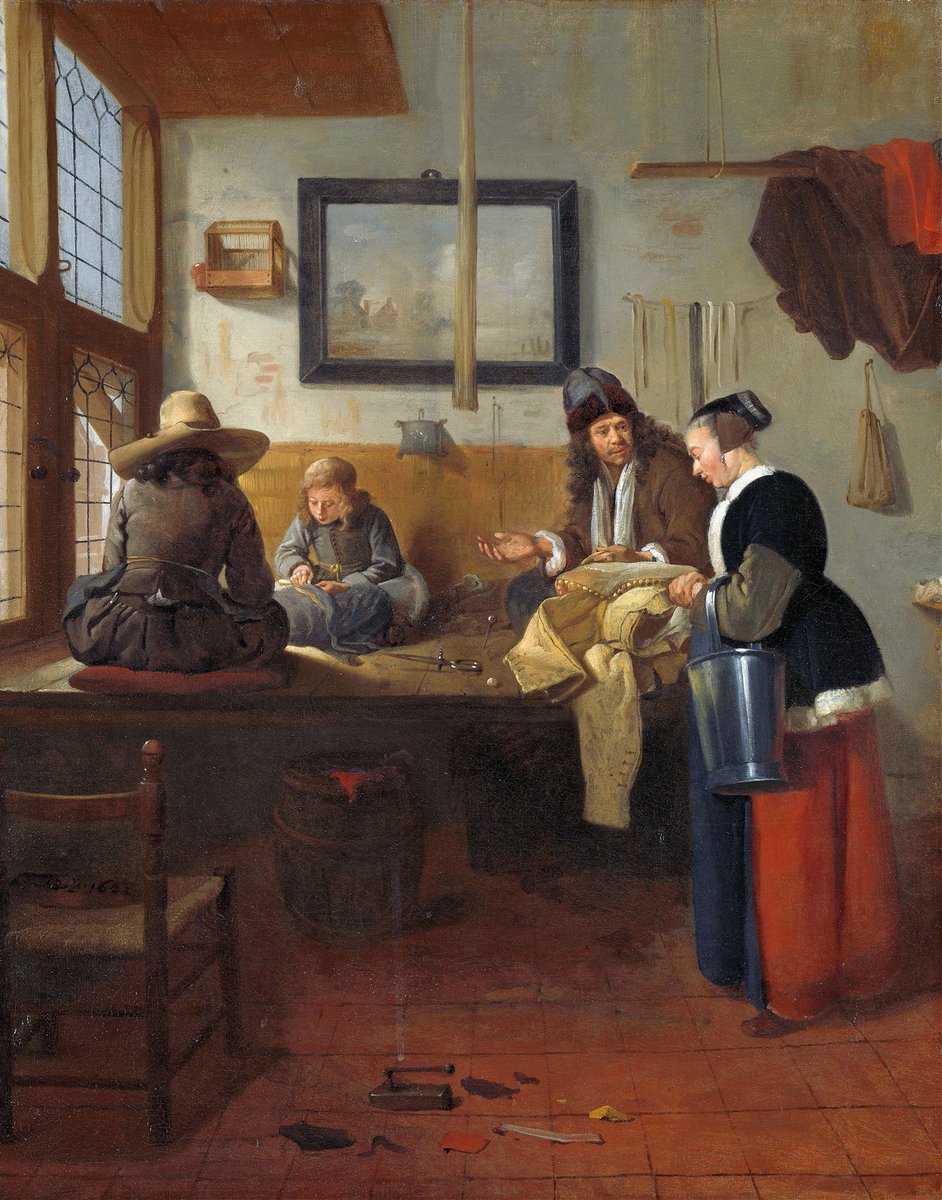 Goudriaan2's tweet photo. The Tailor’s Workshop 
Quirijn Van Brekelenkam, 1661 https://t.co/4iHQxHOx2h