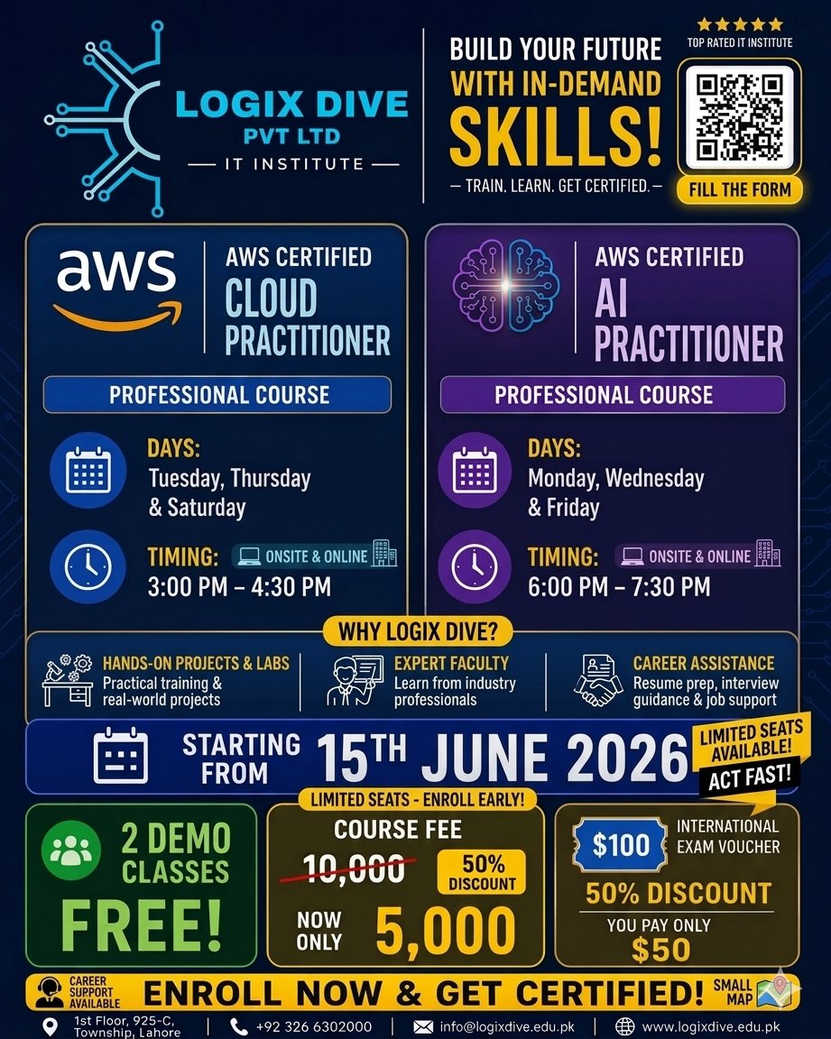 logixdive's tweet photo. Type "AWS" or "AI" in the comments, and we'll share all the details.
#AWSCloudPractitioner #AWSAIPractitioner #CareerGrowth #CertificationTraining #AWSCertification #AITraining #CloudTraining #LogixDive
2 FREE Demo Classes Available!
Reply with your choice below 👇 https://t.co/eQbfF0CRl6